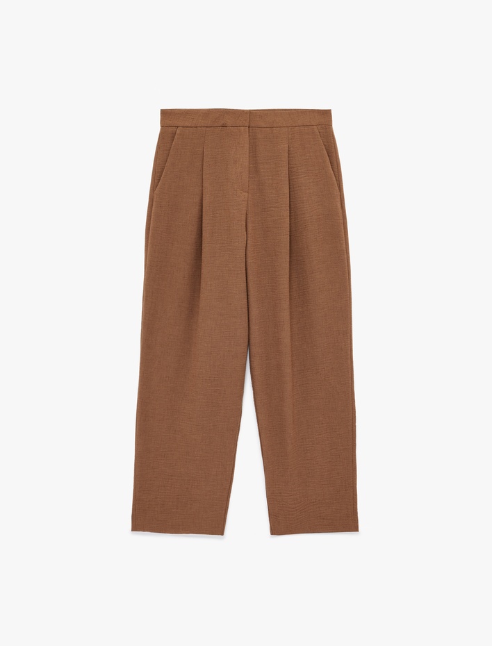  Keten Görünümlü Cepli Bilek Boy Pile Detaylı Havuç Pantolon