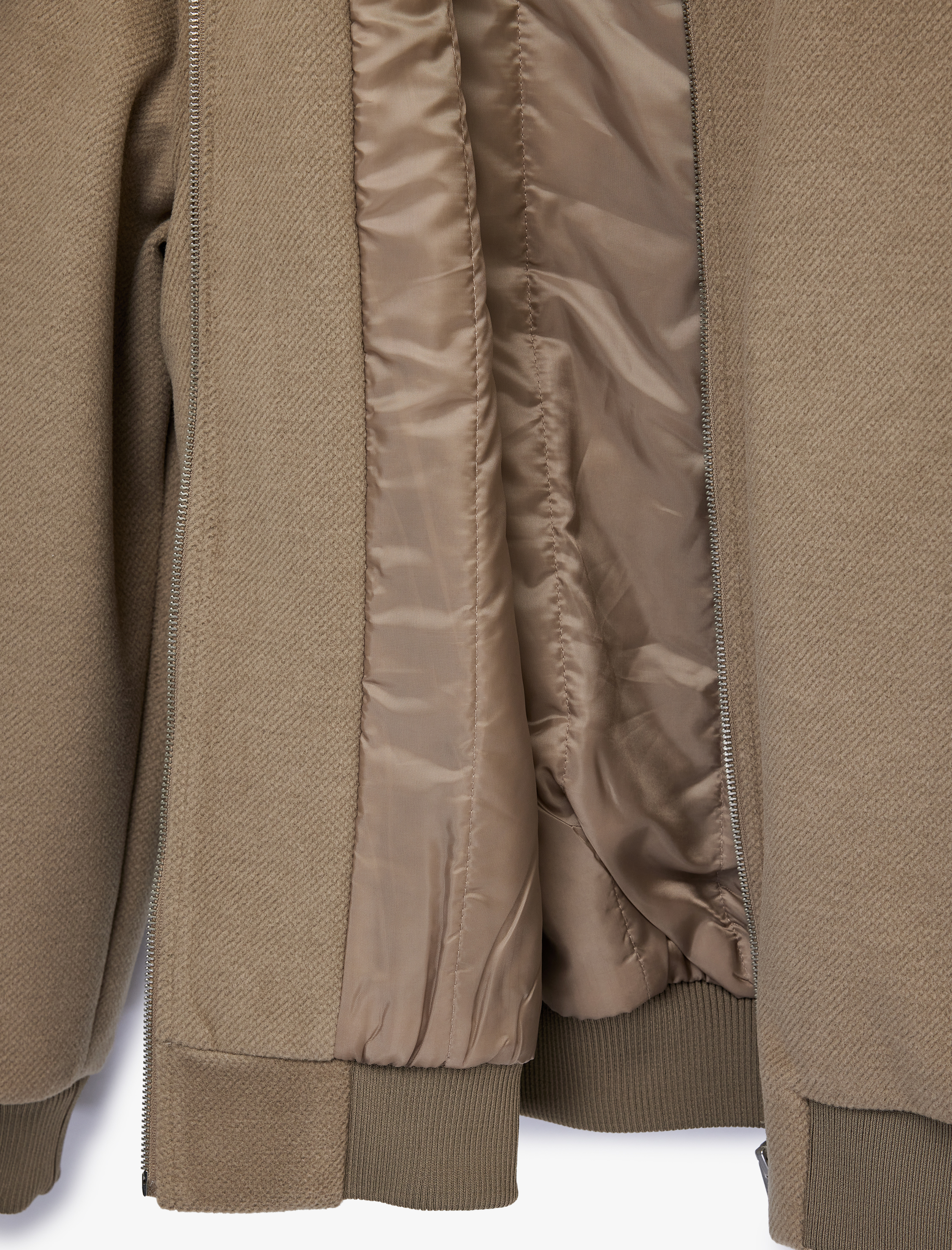   Uzun Kollu Cepli Fermuarlı Kaşe Bomber Ceket