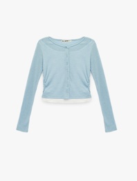 Uzun Kollu Bisiklet Yaka Düğmeli Slim Fit Hırka