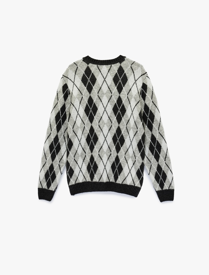  Uzun Kollu Bisiklet Yaka Baklava Desenli Triko Kazak