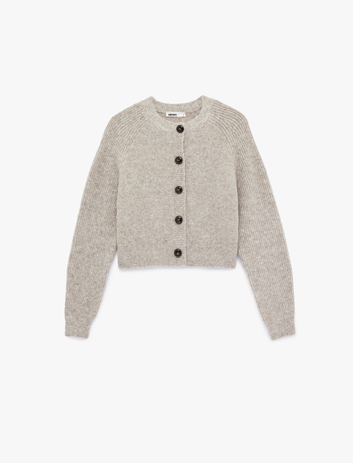  Uzun Kollu Bisiklet Yaka Düğmeli Triko Hırka