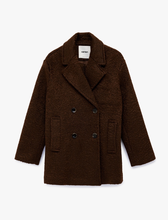  Kruvaze Buklet Kaban Düğmeli Uzun Kollu Cepli