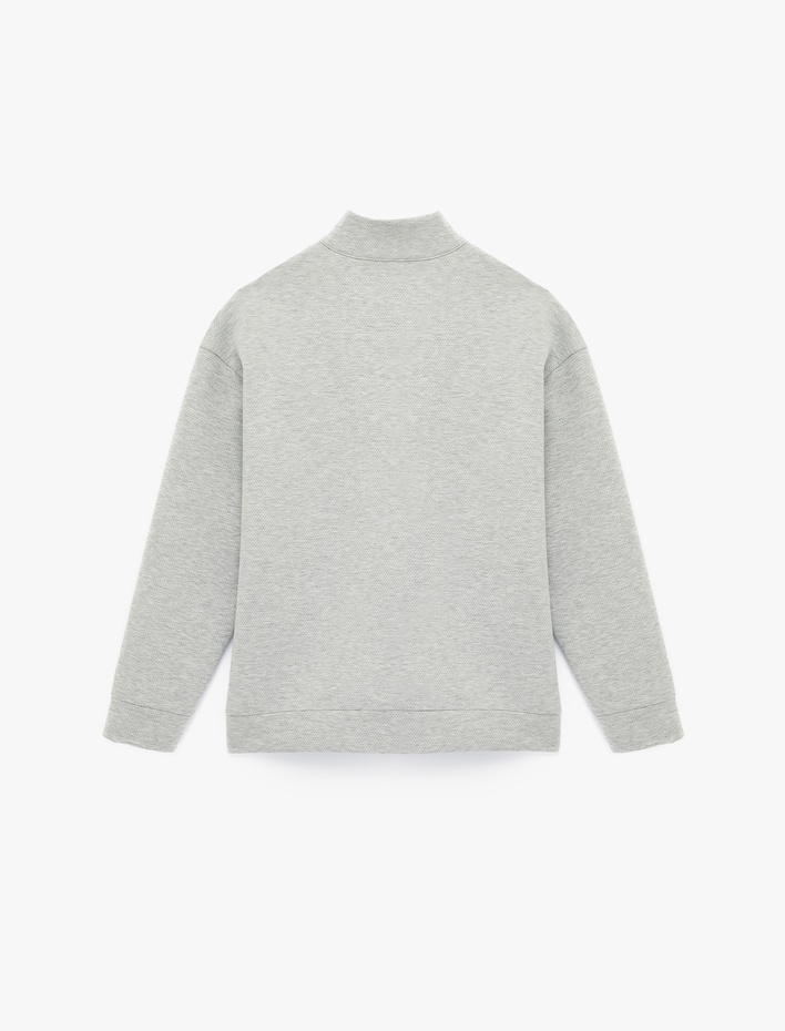  Uzun Kollu Viskon Karışımlı Yarım Fermuarlı Dik Yaka Spor Sweatshirt