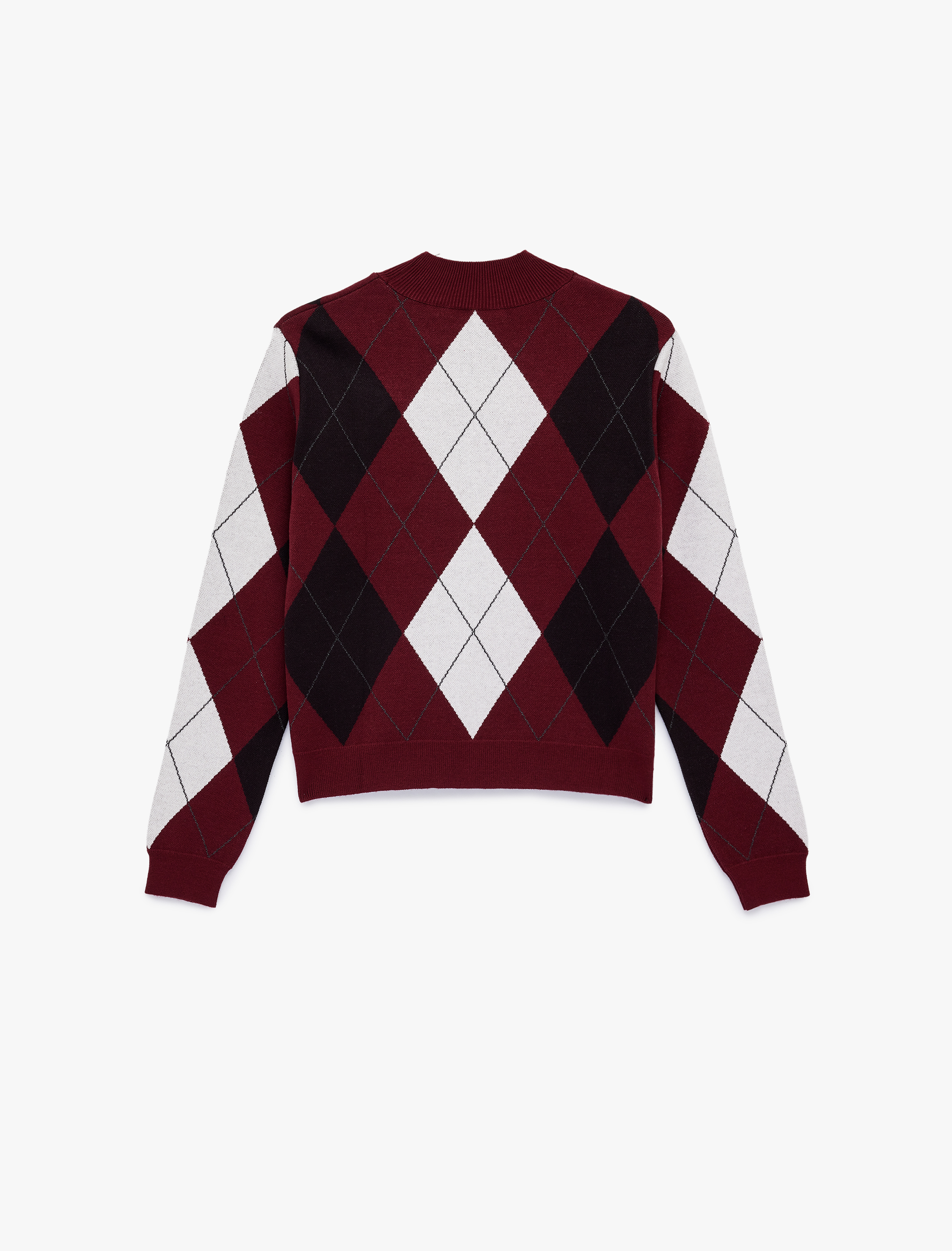   Uzun Kollu Hafif Dik Yaka Baklava Desenli Triko Kazak