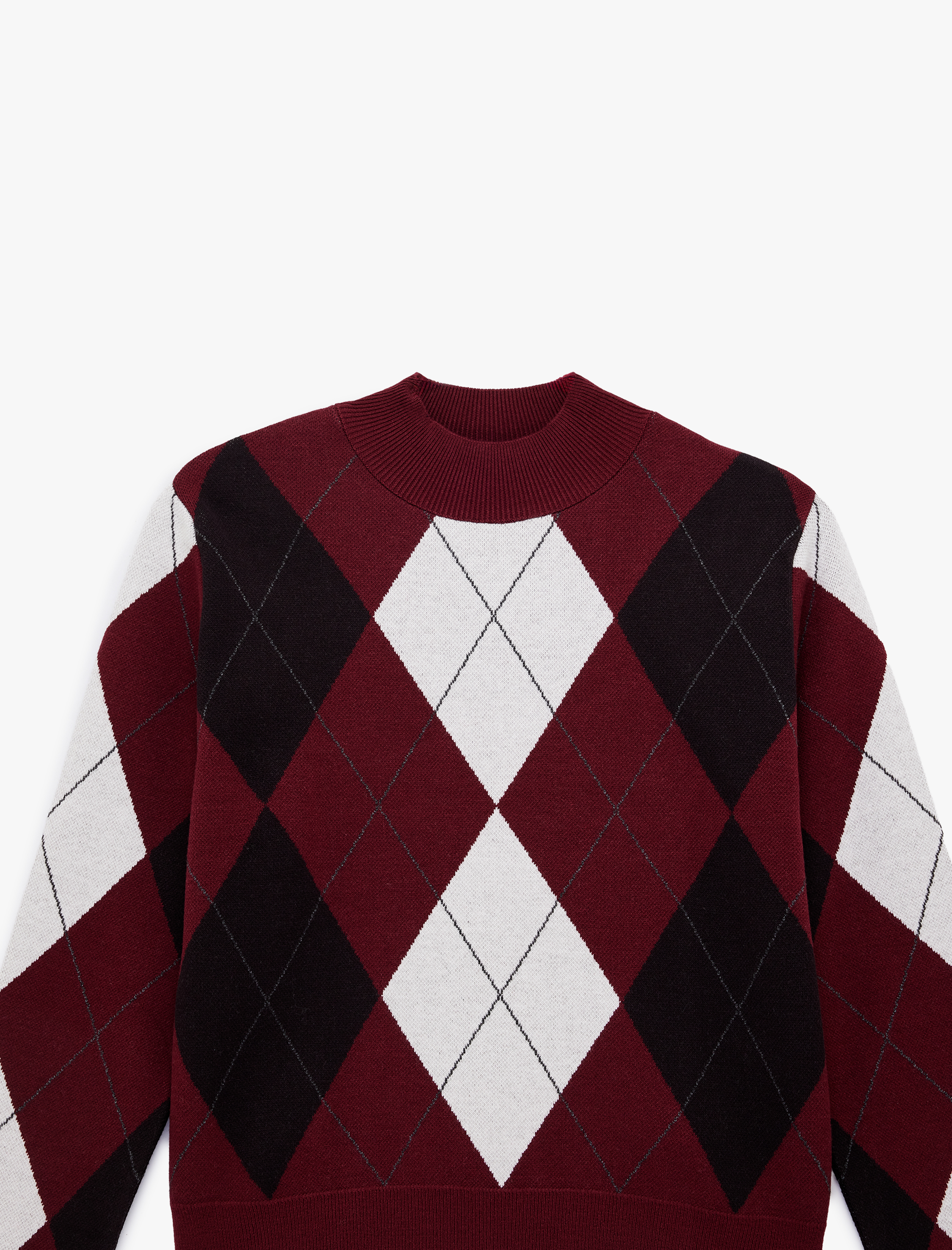   Uzun Kollu Hafif Dik Yaka Baklava Desenli Triko Kazak