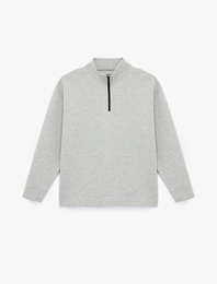 Uzun Kollu Viskon Karışımlı Yarım Fermuarlı Dik Yaka Spor Sweatshirt