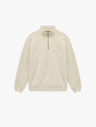 Regular Fit Dikiş Detaylı Uzun Kollu Yarım Fermuarlı Sweatshirt