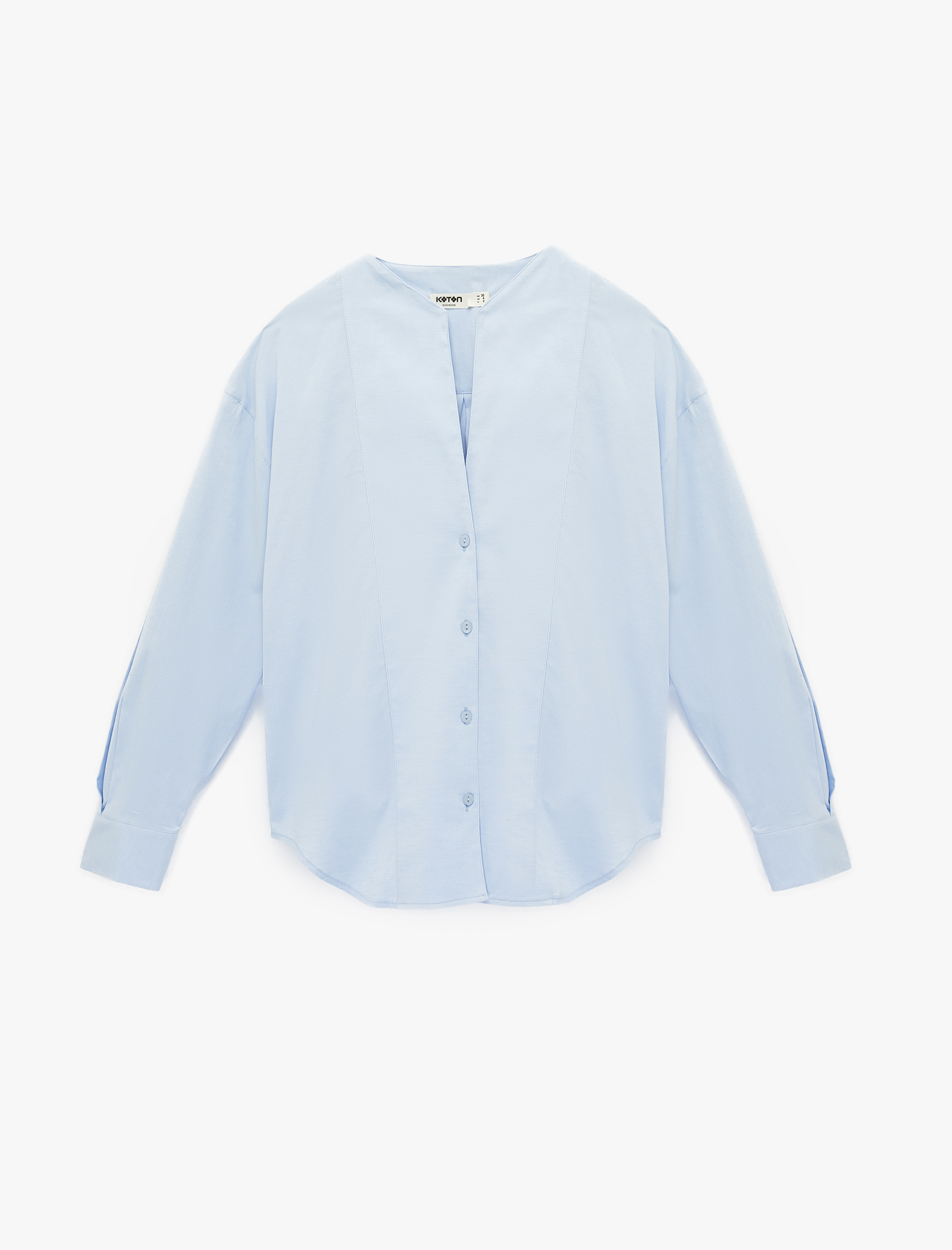   Dikiş Detaylı Düğmeli Uzun Kollu Hakim Yaka Gömlek