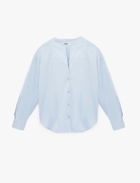 Dikiş Detaylı Düğmeli Uzun Kollu Hakim Yaka Gömlek