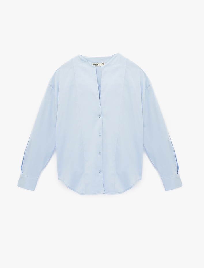  Dikiş Detaylı Düğmeli Uzun Kollu Hakim Yaka Gömlek