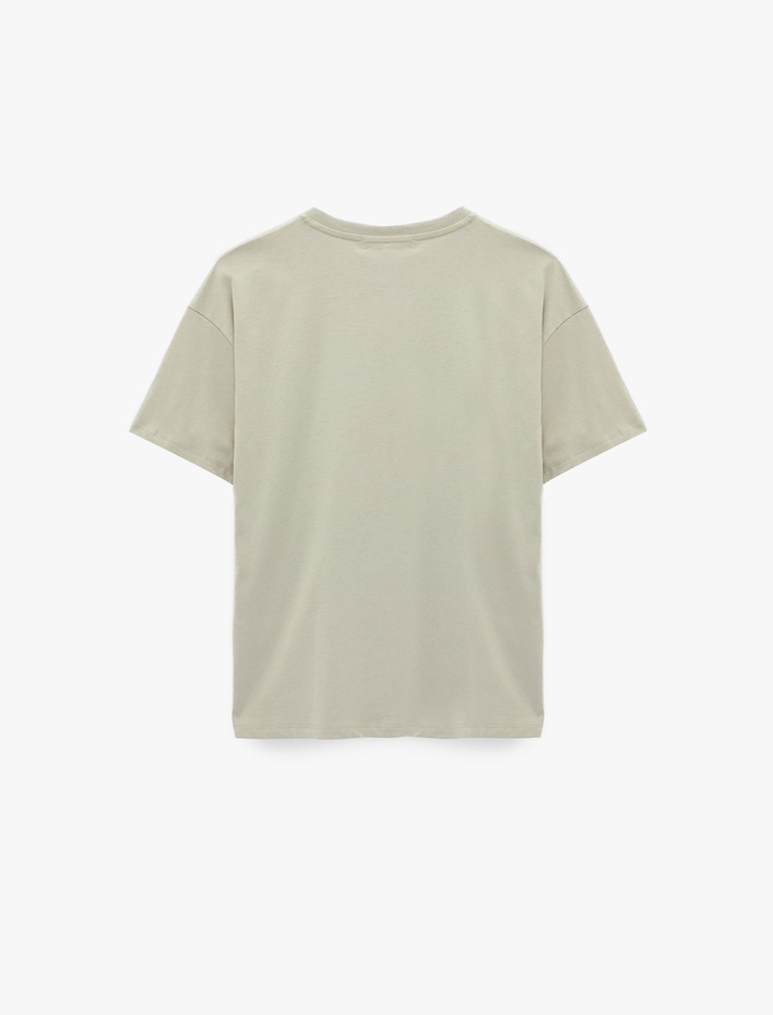  Rahat Kalıp Kısa Kollu Bisiklet Yaka Pamuklu Baskılı Tişört