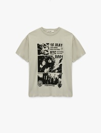 Rahat Kalıp Kısa Kollu Bisiklet Yaka Pamuklu Baskılı Tişört