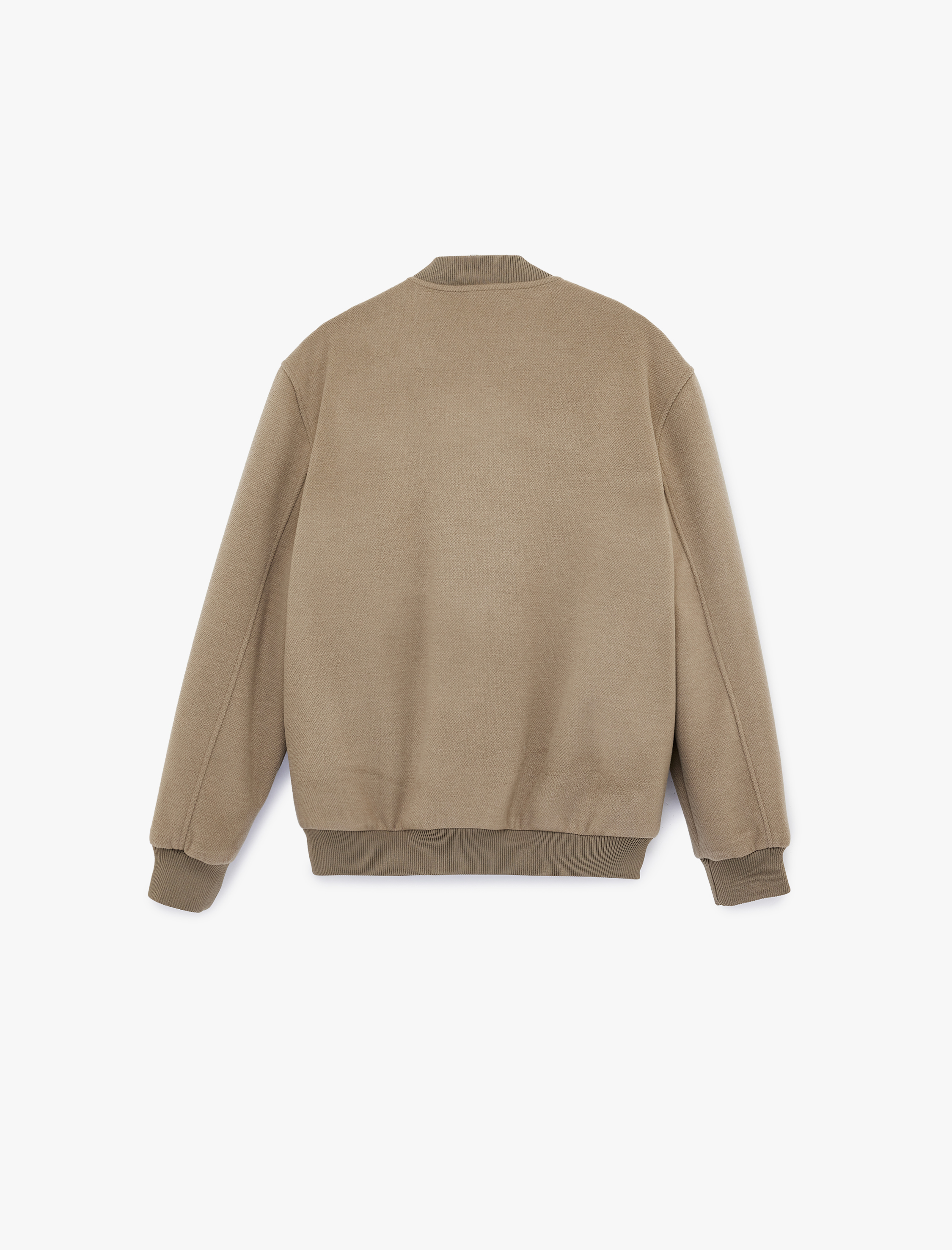   Uzun Kollu Cepli Fermuarlı Kaşe Bomber Ceket