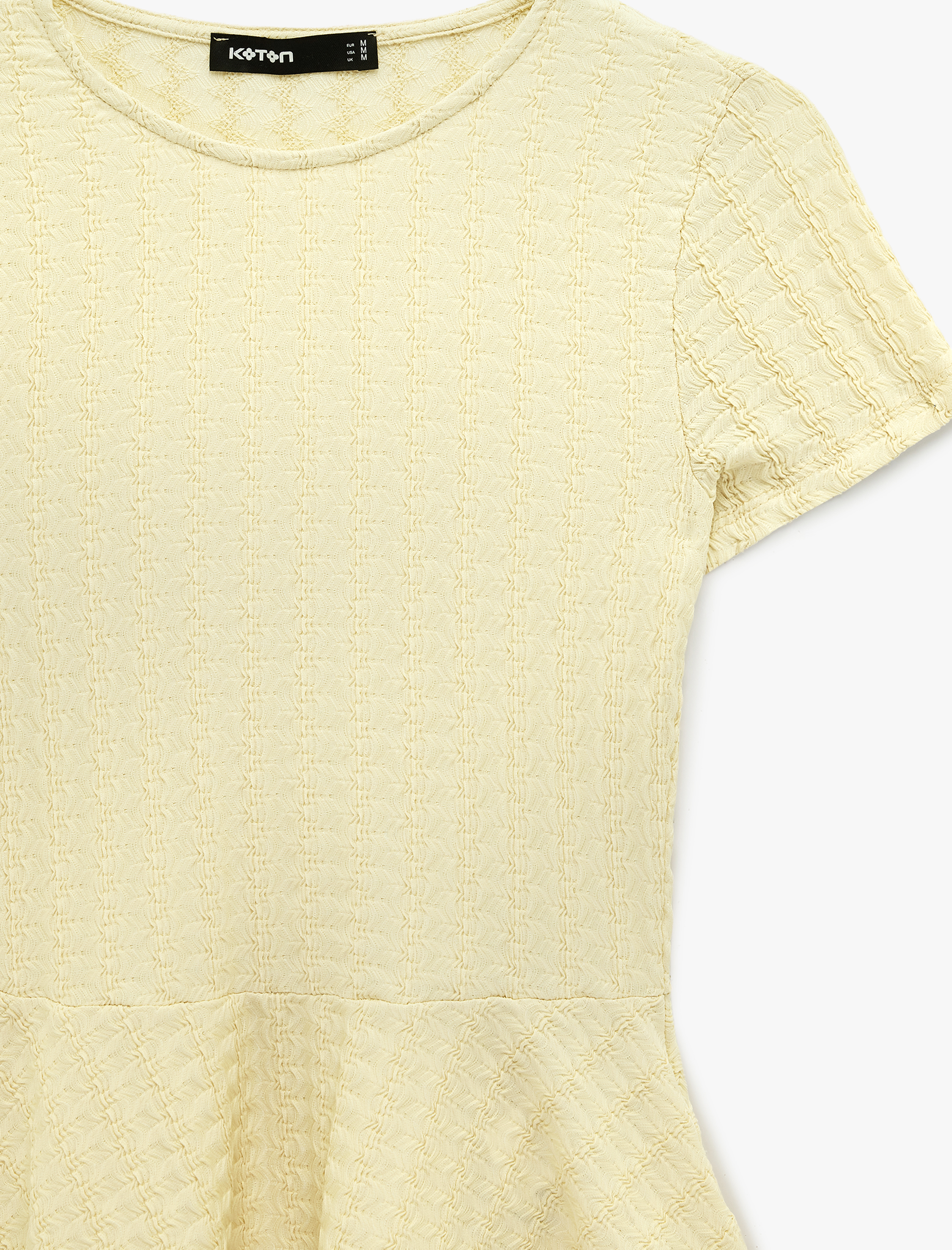   Bürümcük Kumaş Slim Fit Yuvarlak Yaka Kısa Kollu Peplum Tişört