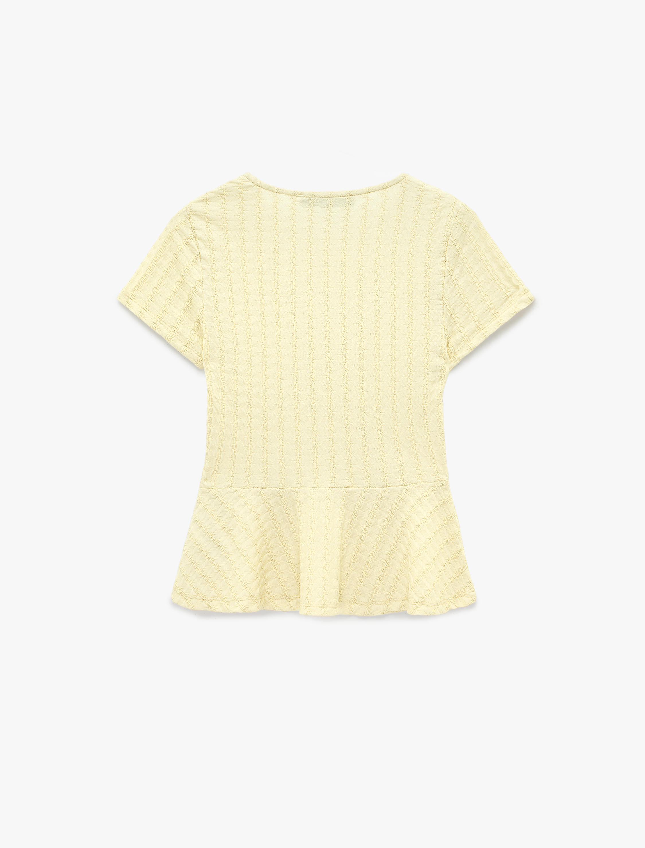   Bürümcük Kumaş Slim Fit Yuvarlak Yaka Kısa Kollu Peplum Tişört