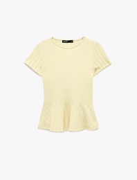 Bürümcük Kumaş Slim Fit Yuvarlak Yaka Kısa Kollu Peplum Tişört