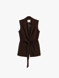 Viskon Karışımlı Kruvaze Yaka Kolsuz Beli Lastikli Kemer Detaylı Yelek