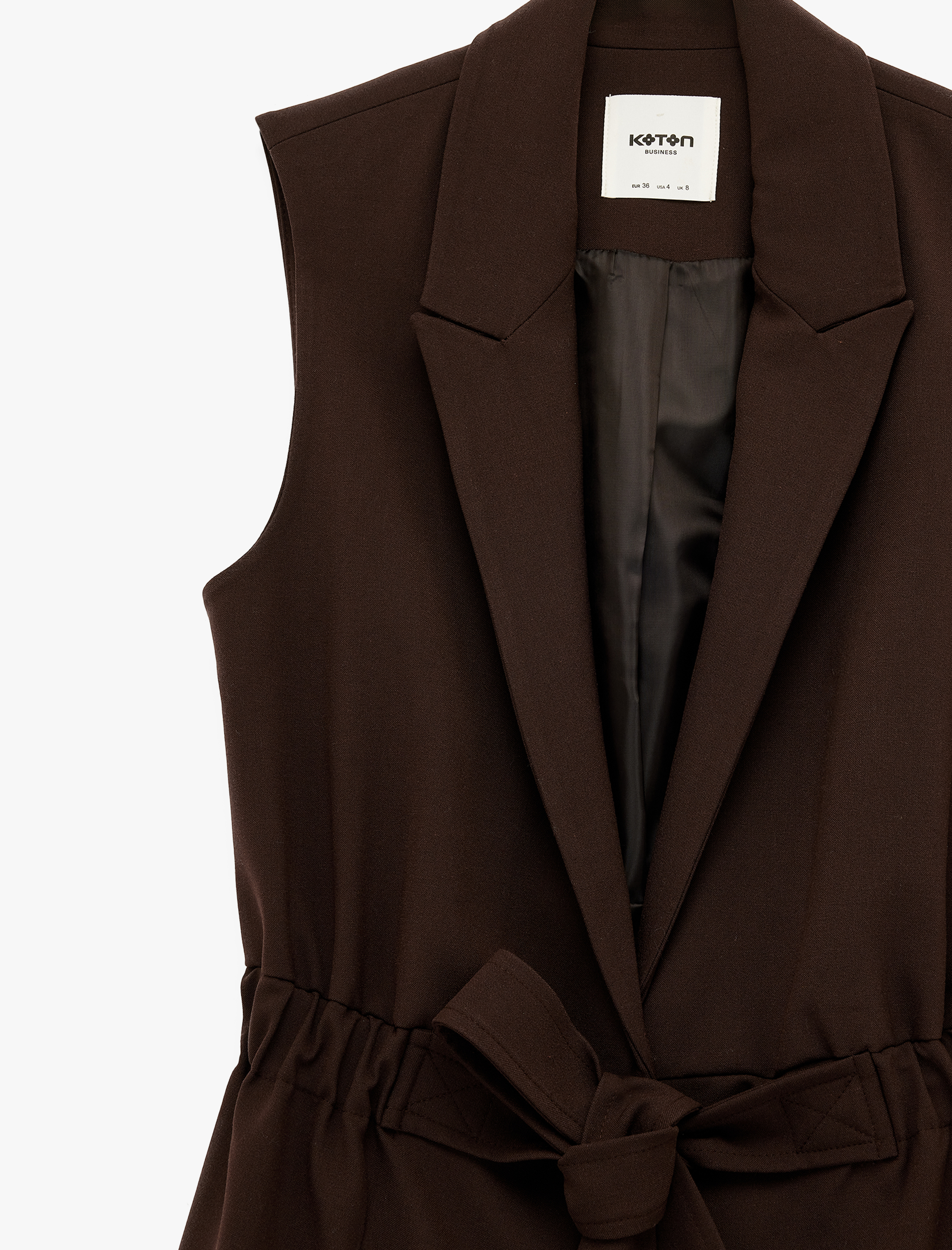   Viskon Karışımlı Kruvaze Yaka Kolsuz Beli Lastikli Kemer Detaylı Yelek