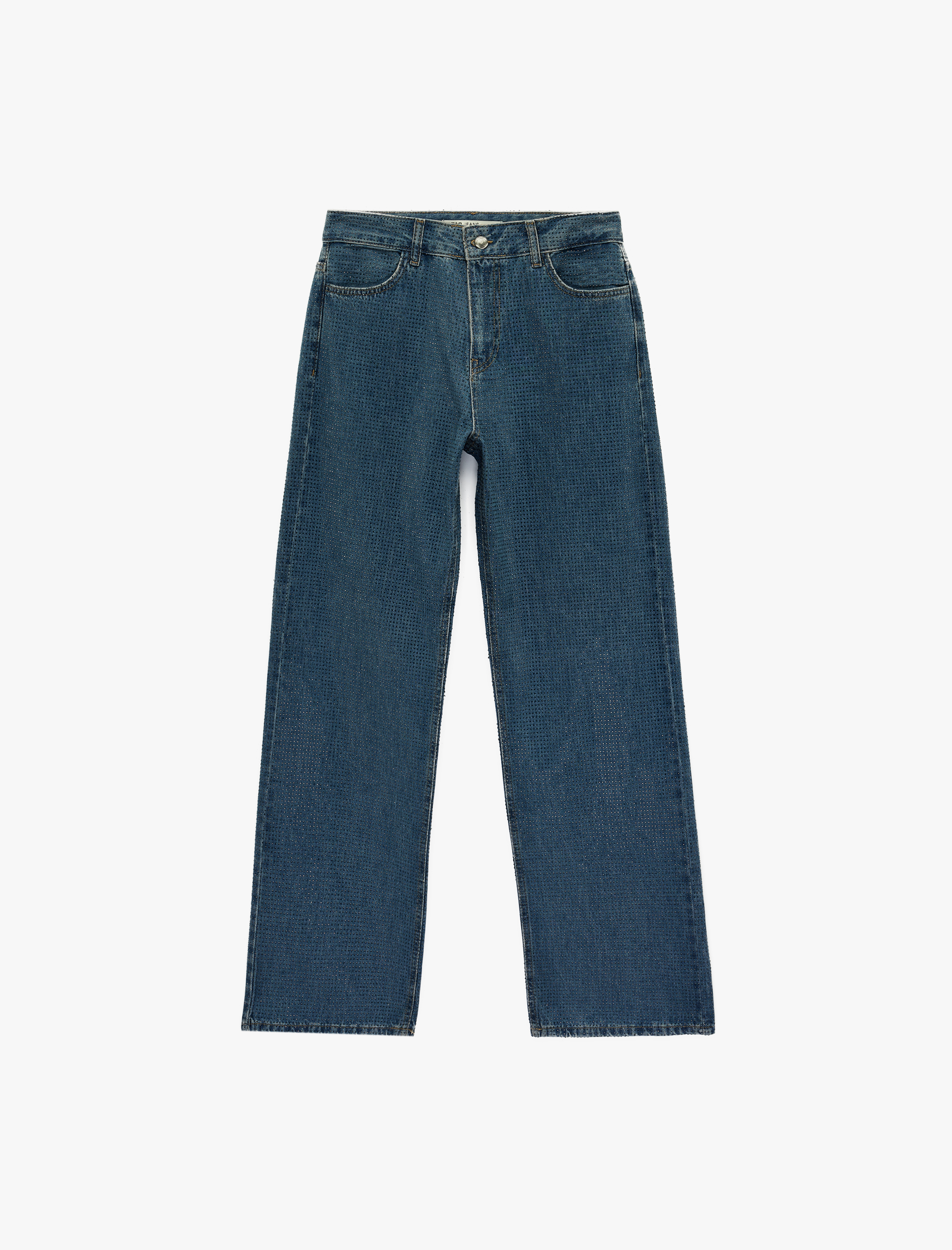   Cepli Uzun Düz Paça Taşlı Jean Pantolon - Straight Fit Jean