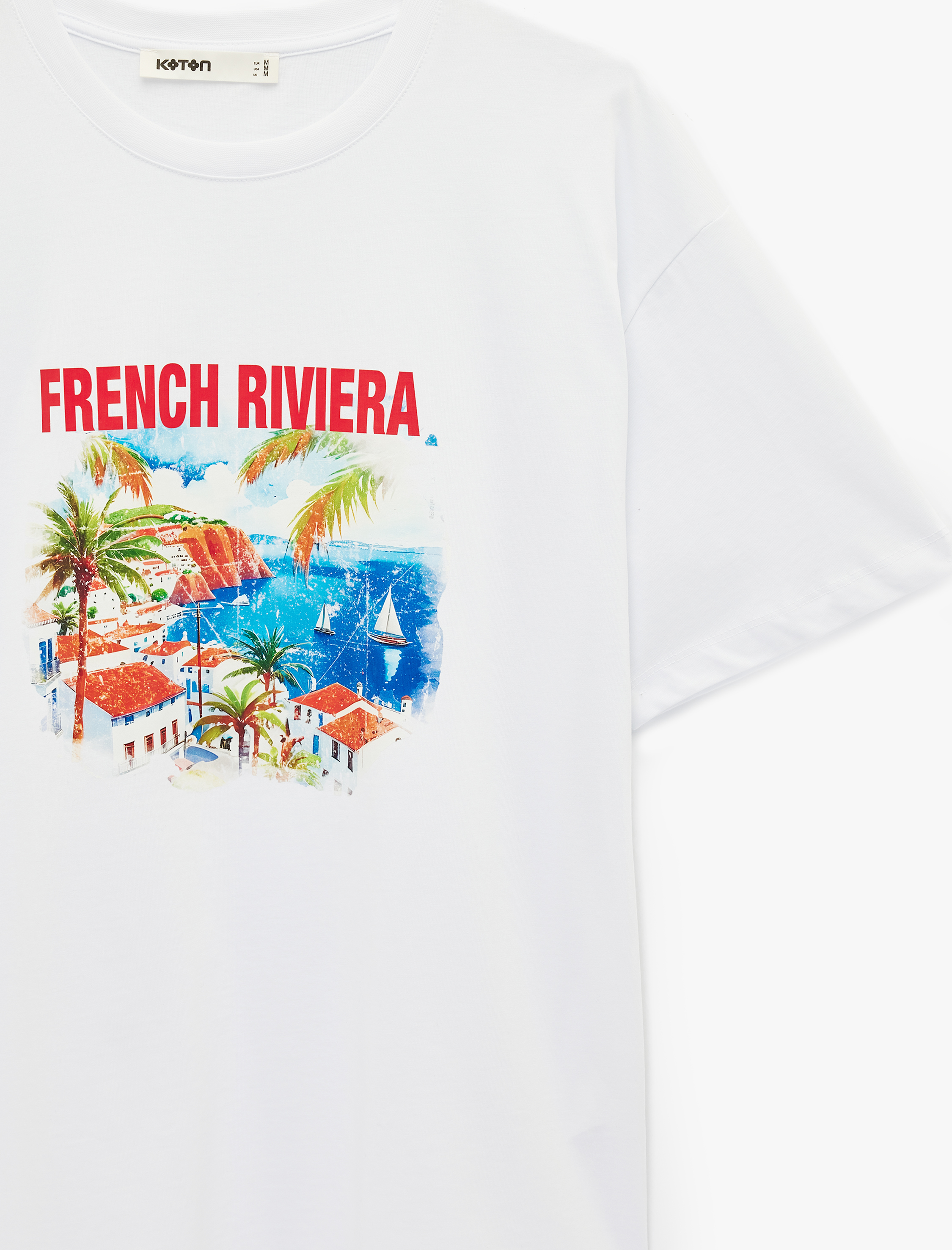   Pamuklu Kısa Kollu Bisiklet Yaka Baskılı Tişört