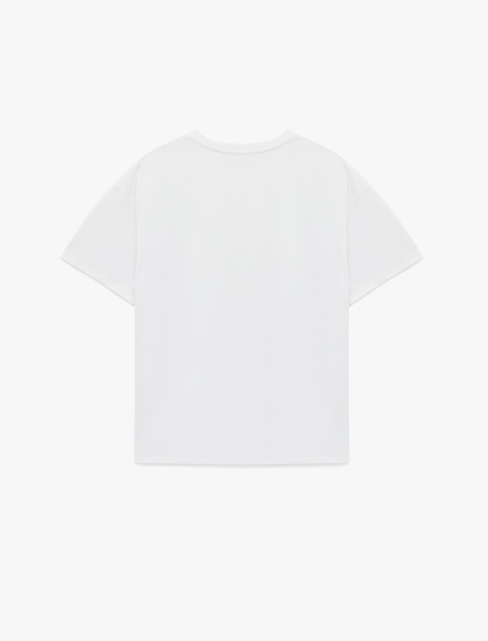  Pamuklu Kısa Kollu Bisiklet Yaka Baskılı Tişört