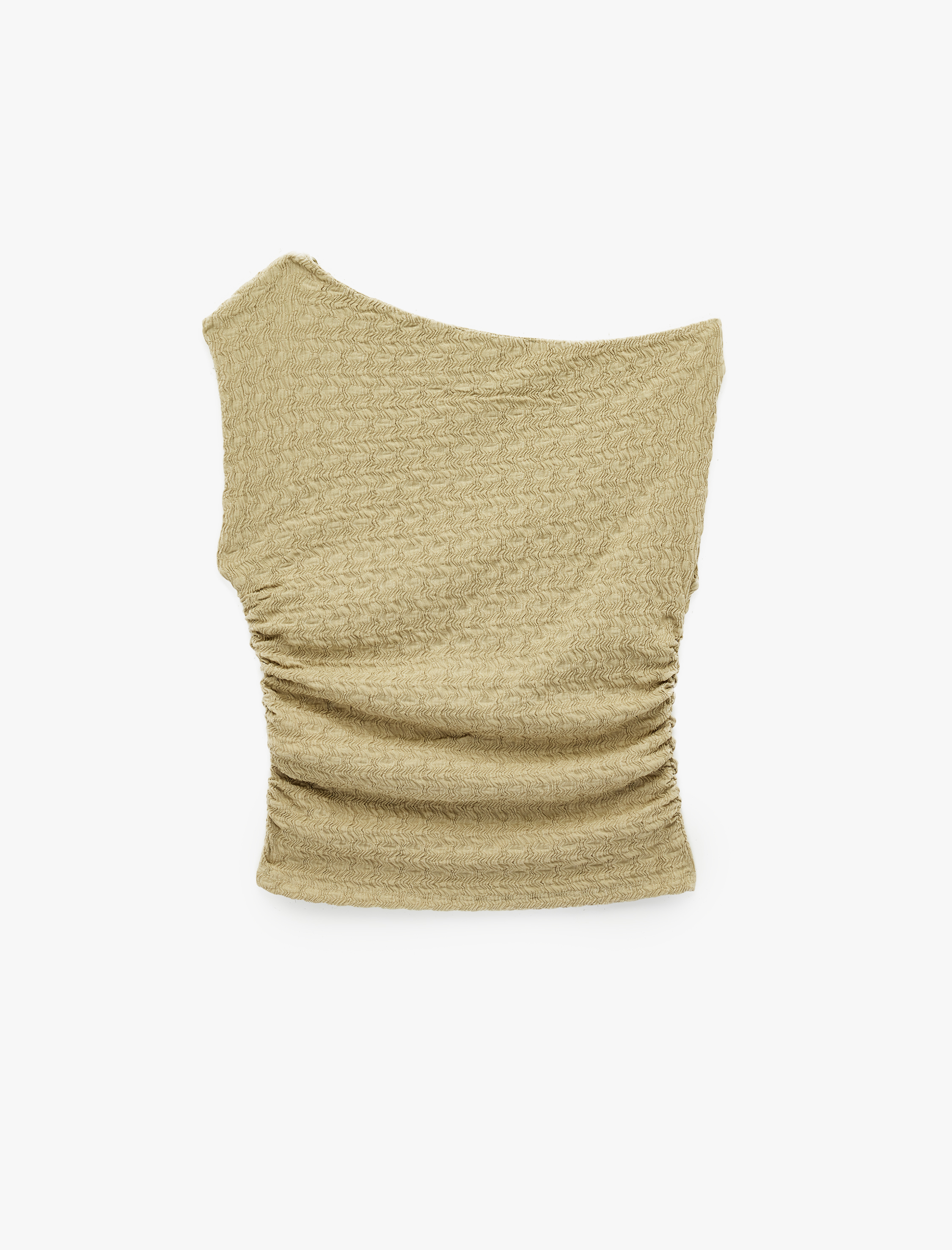   Asimetrik Yaka Kolsuz Slim Fit Drapeli Bluz