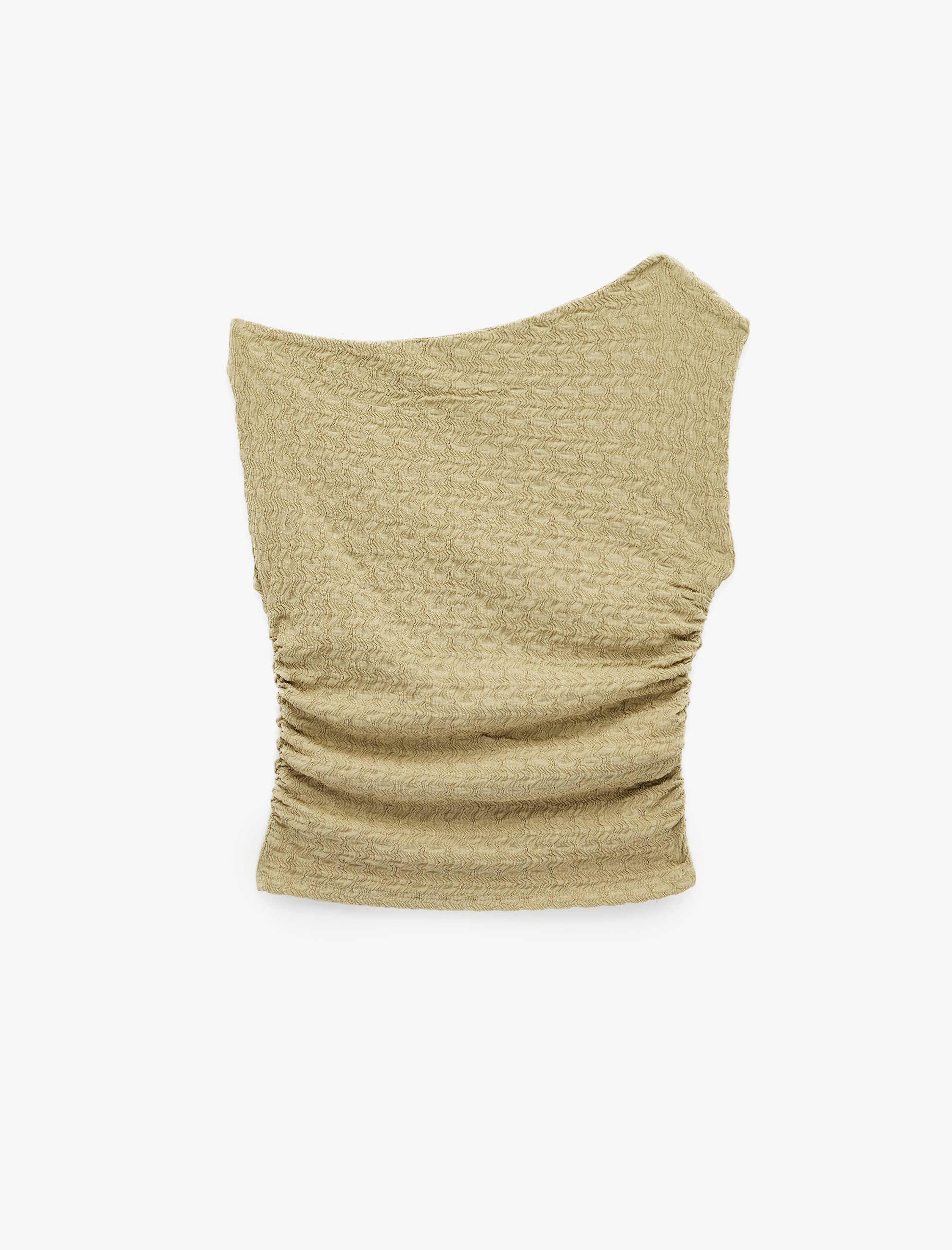   Asimetrik Yaka Kolsuz Slim Fit Drapeli Bluz