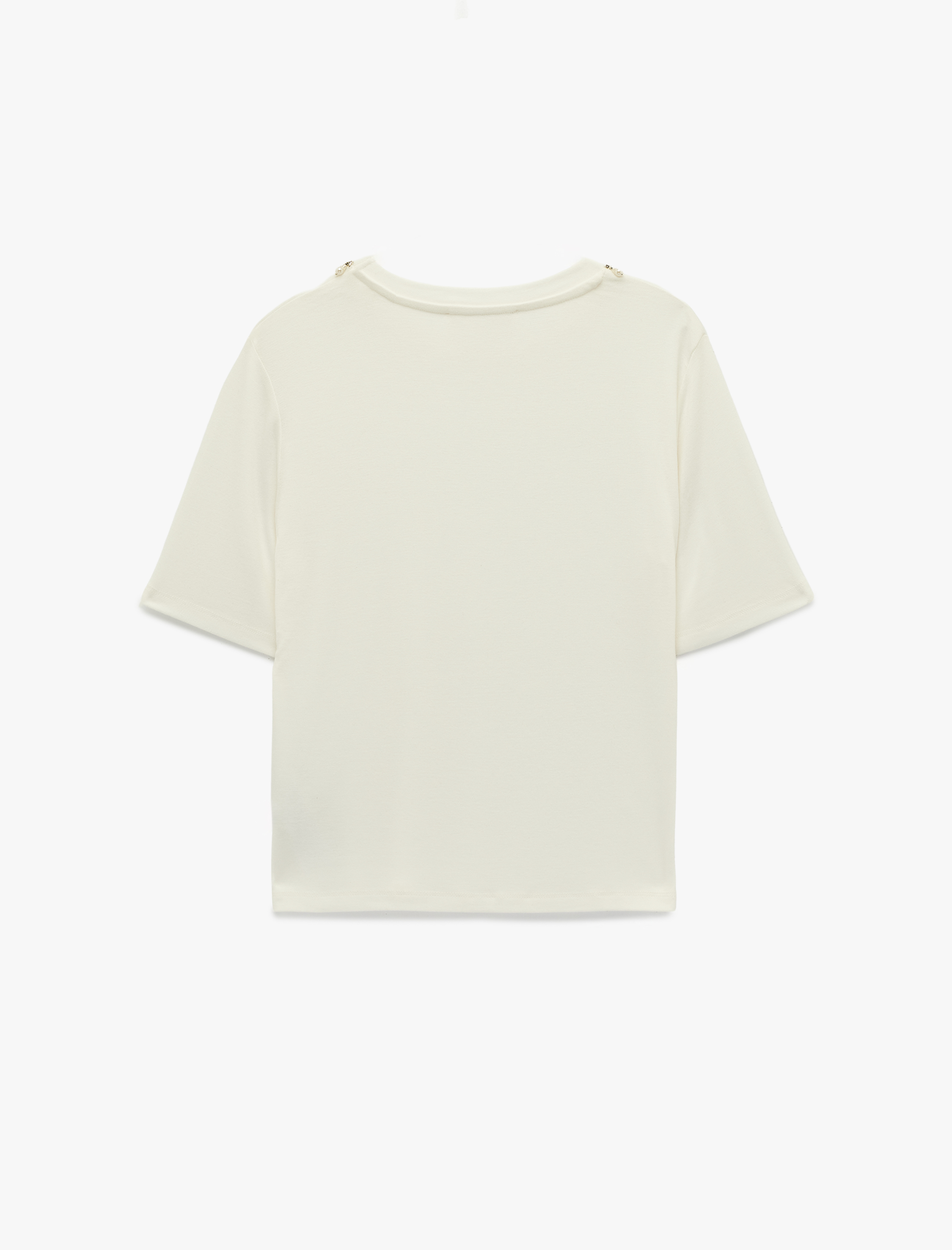   Regular Fit Kısa Kollu İnci Detaylı Bisiklet Yaka Viskon Tişört