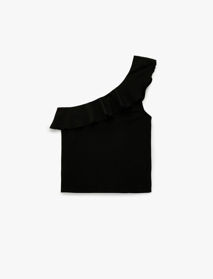  Slim Fit Fırfırlı Kolsuz Fitilli Tek Omuz Bluz