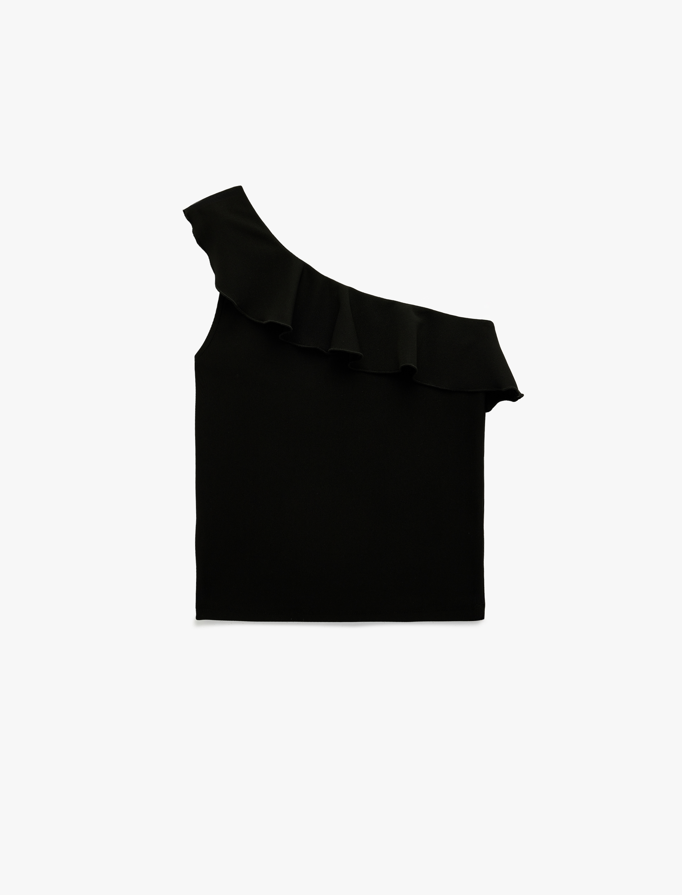   Slim Fit Fırfırlı Kolsuz Fitilli Tek Omuz Bluz