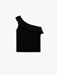 Slim Fit Fırfırlı Kolsuz Fitilli Tek Omuz Bluz