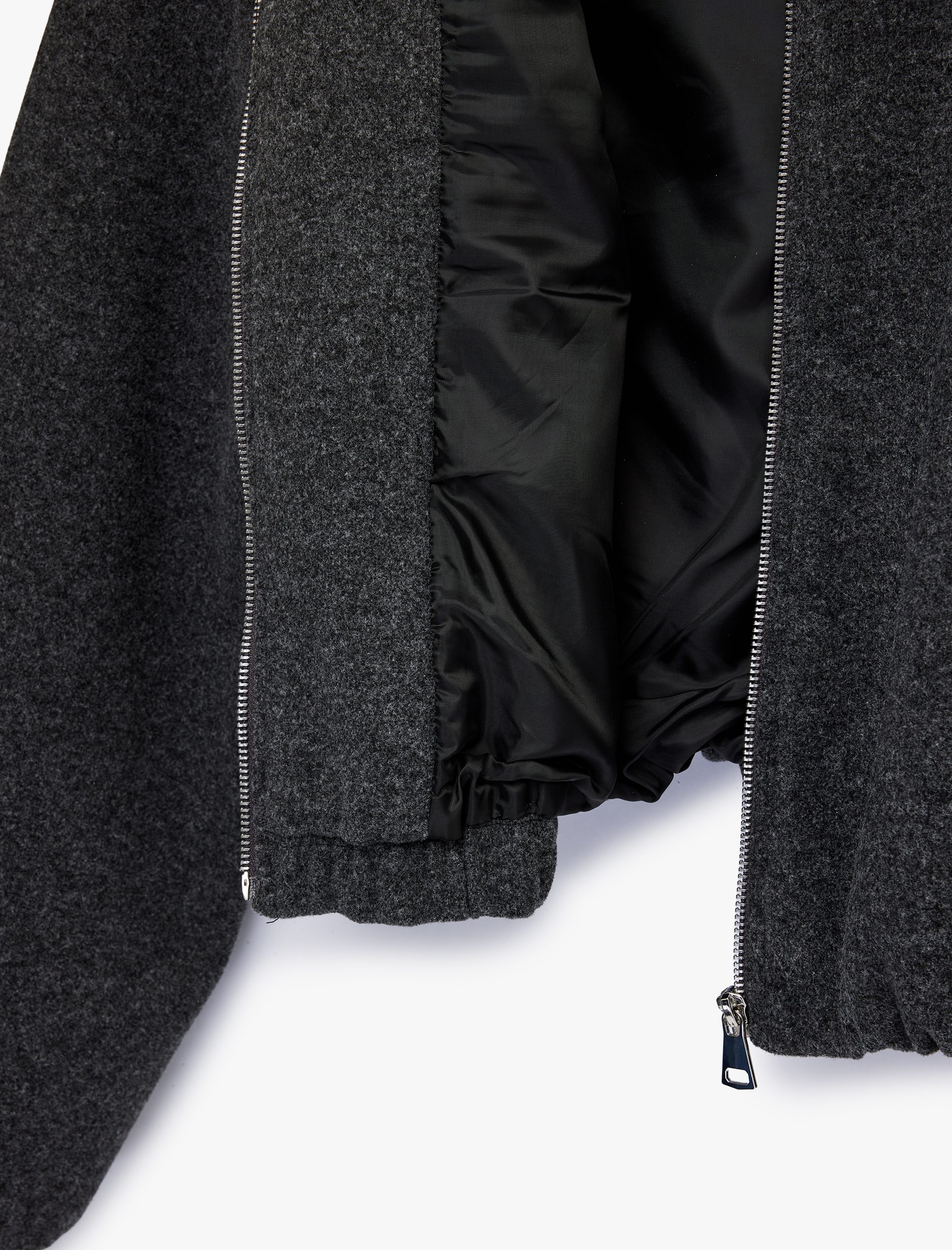   Kaşe Bomber Ceket Crop Bisiklet Yaka Fermuarlı Cepli Uzun Kollu