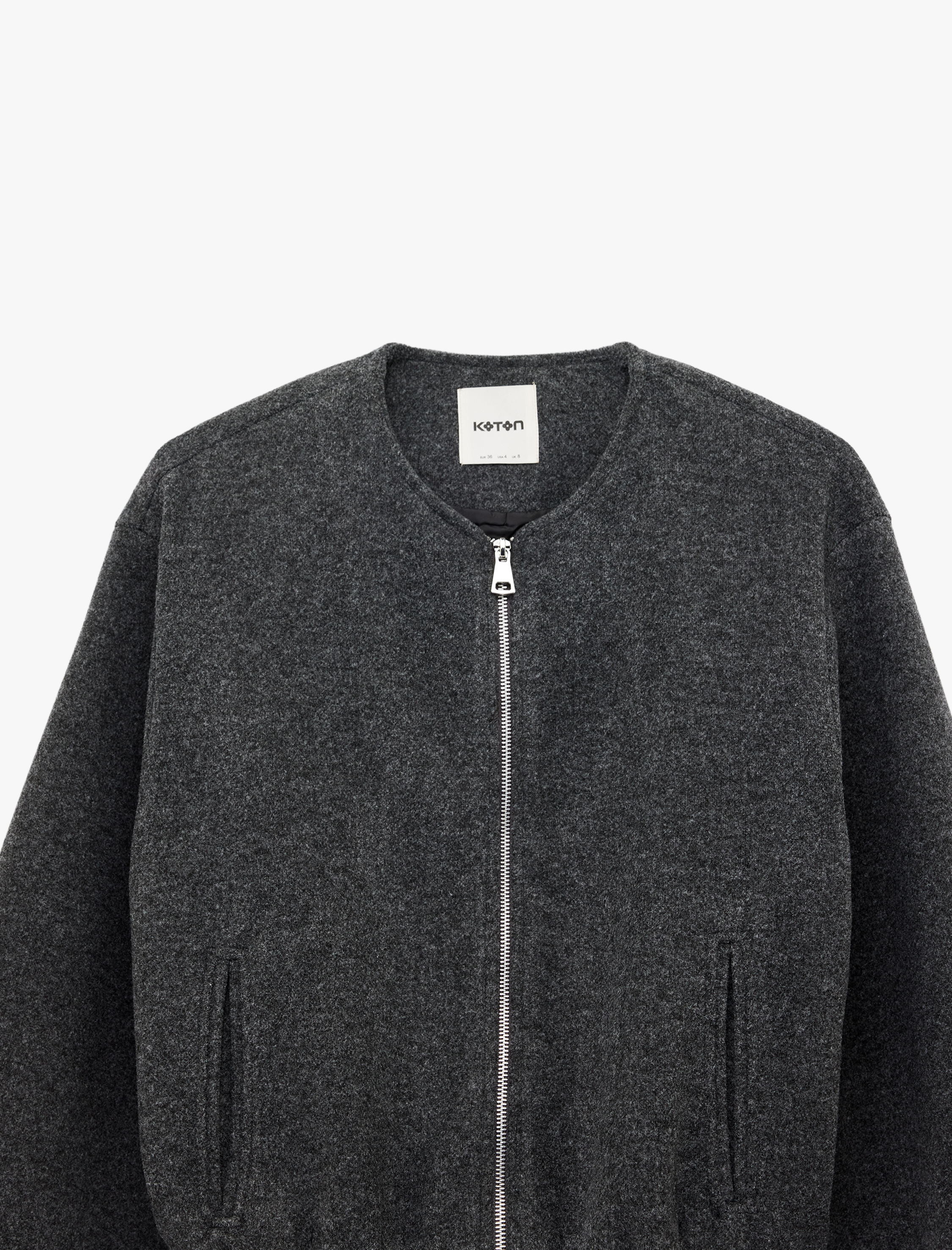   Kaşe Bomber Ceket Crop Bisiklet Yaka Fermuarlı Cepli Uzun Kollu