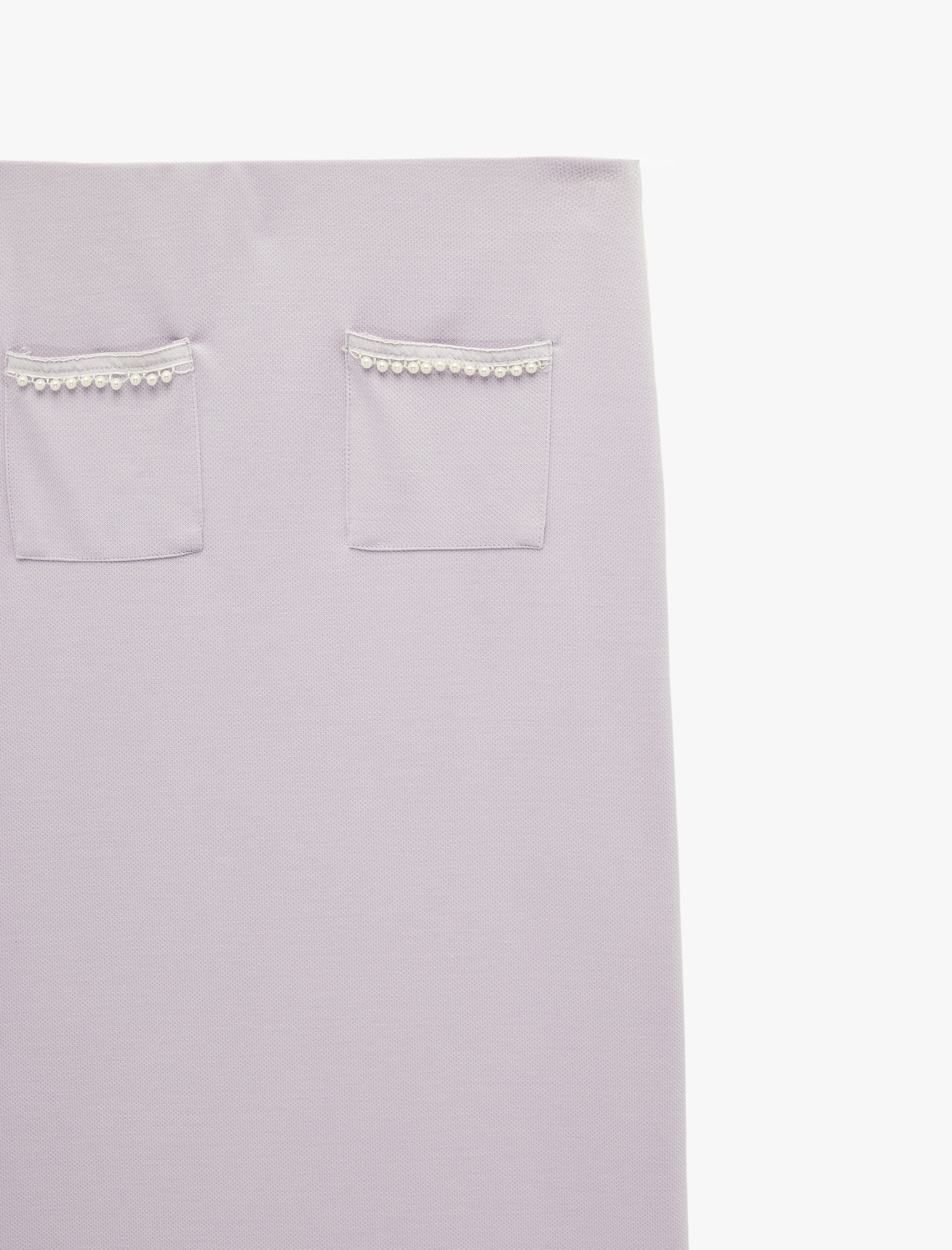   İnci Detaylı Cepli Midi Yırtmaçlı Kalem Etek