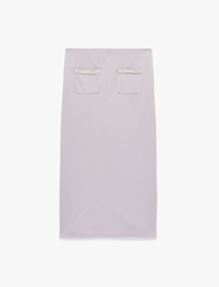 İnci Detaylı Cepli Midi Yırtmaçlı Kalem Etek