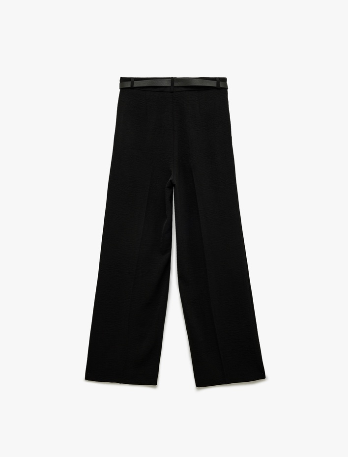  Aerobin Kumaş Kemerli Uzun Düz Geniş Paça Pantolon