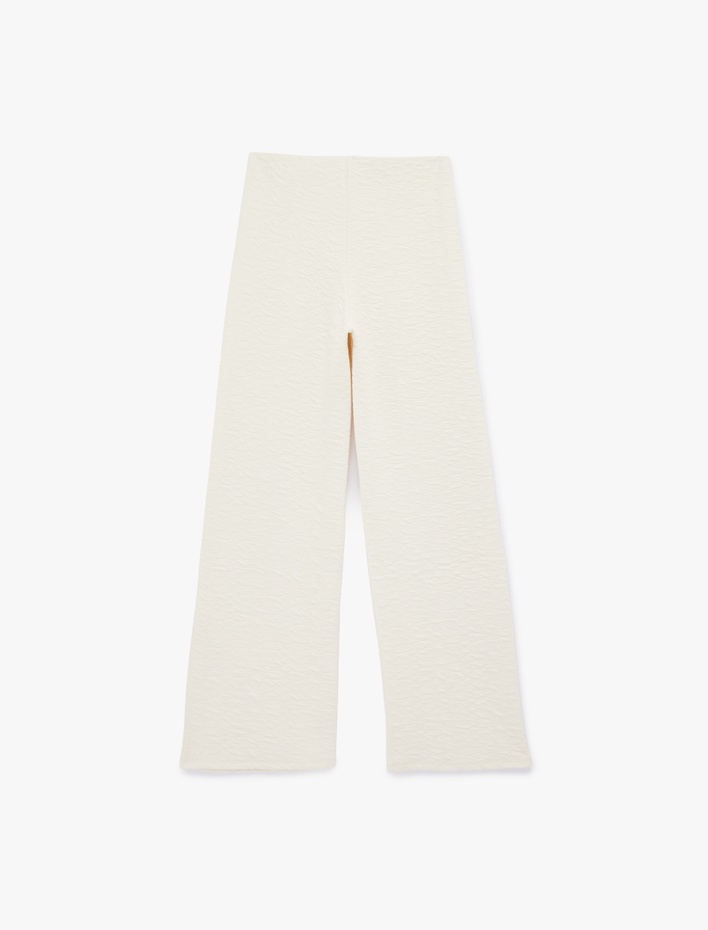  Pamuk Karışımlı Dokulu Uzun Geniş Paça Pantolon