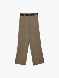 Flanel Kumaş Cepli Kemerli Düz Bol Paça Kumaş Kışlık Pantolon