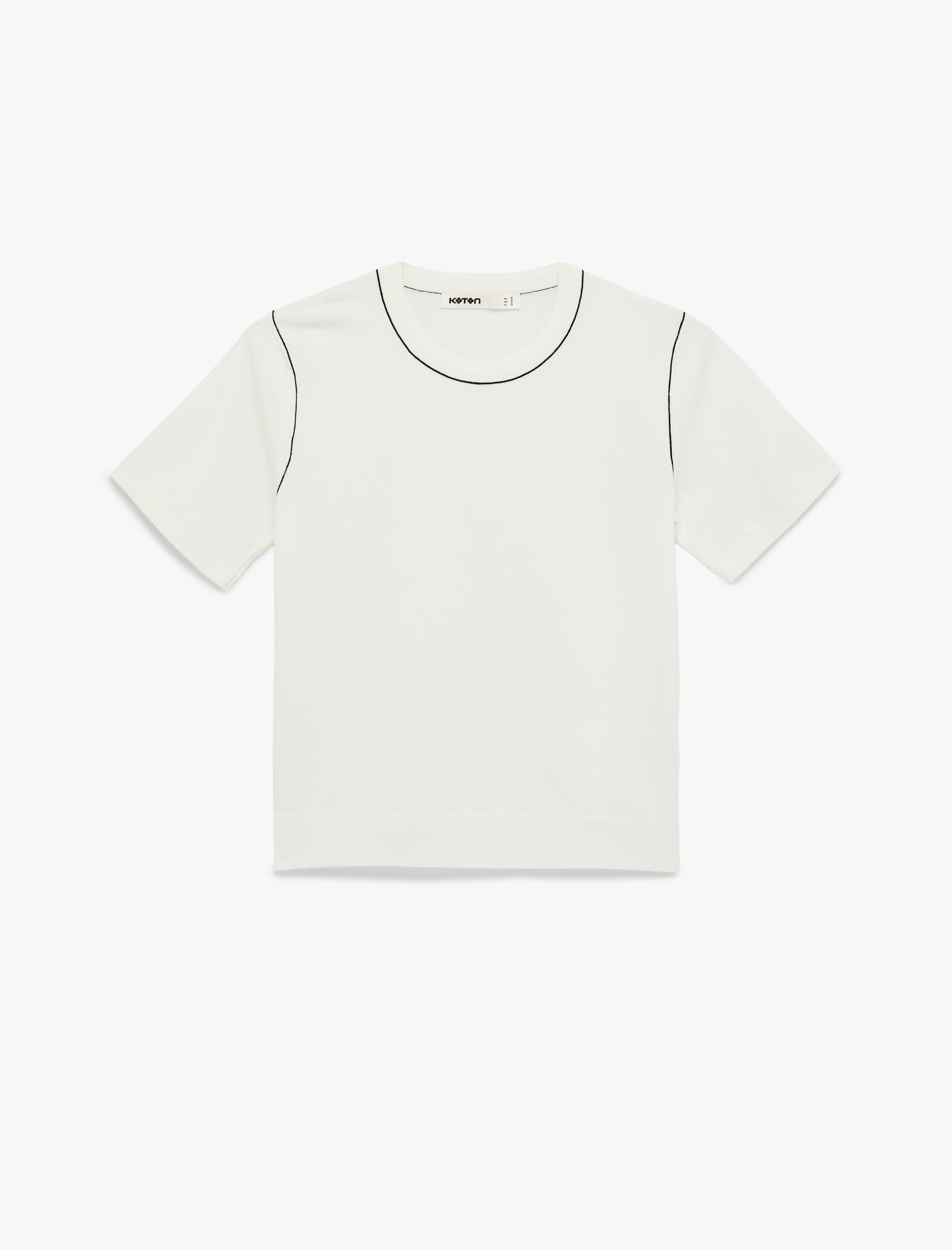   Çizgi Detaylı Kısa Kollu Bisiklet Yaka Triko Kazak