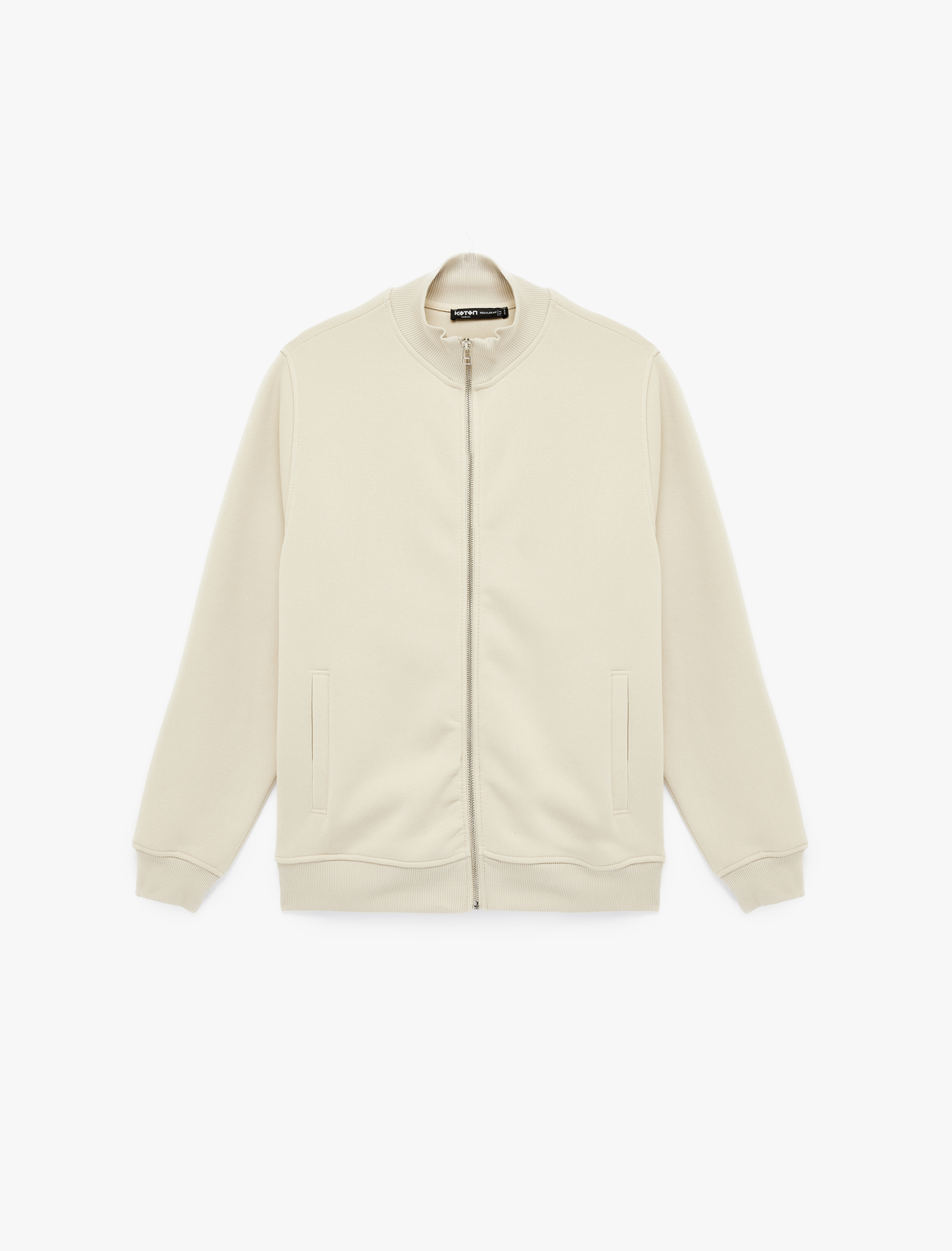   Şardonlu Uzun Kollu Cep Detaylı Basic Fermuarlı Hırka