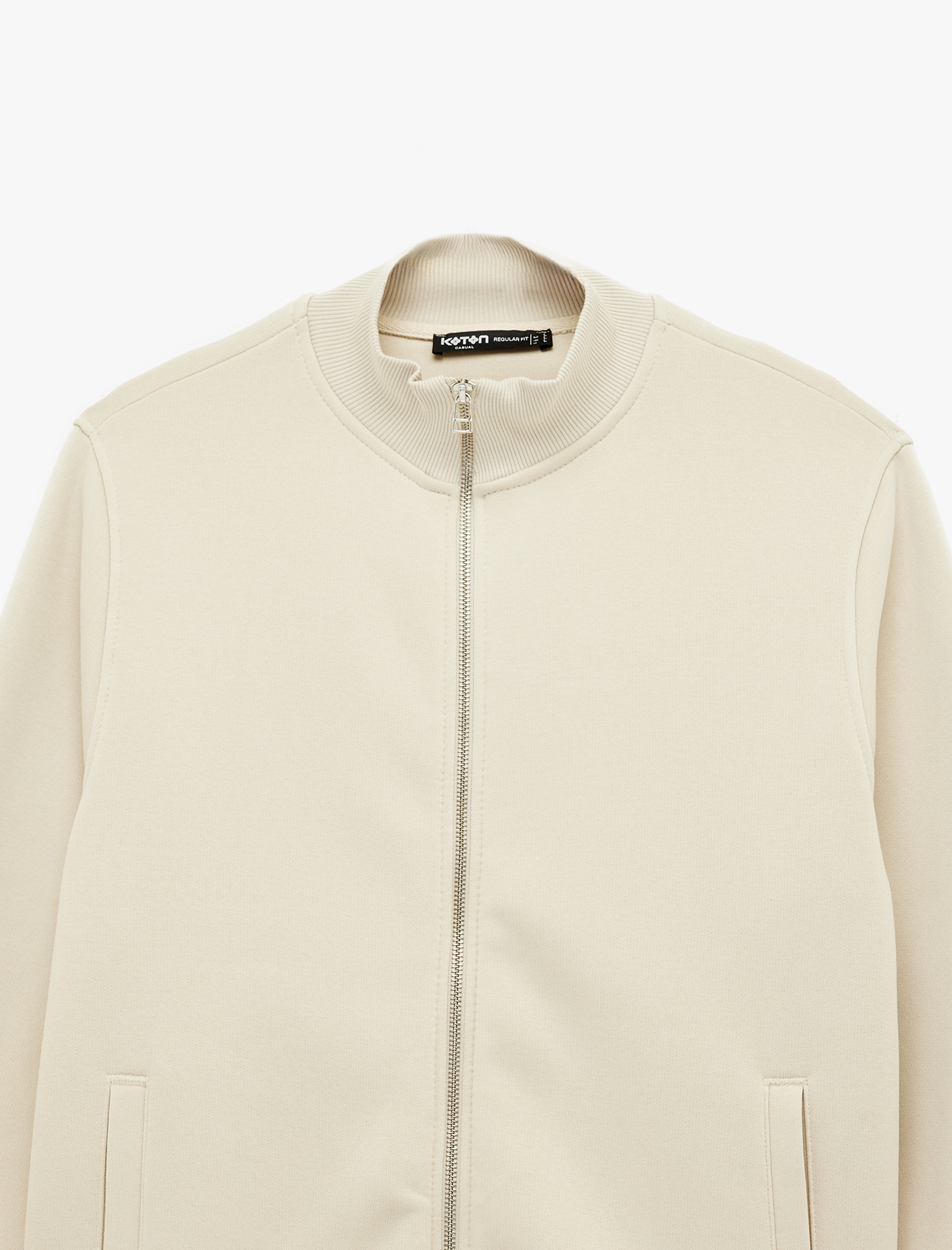   Şardonlu Uzun Kollu Cep Detaylı Basic Fermuarlı Hırka