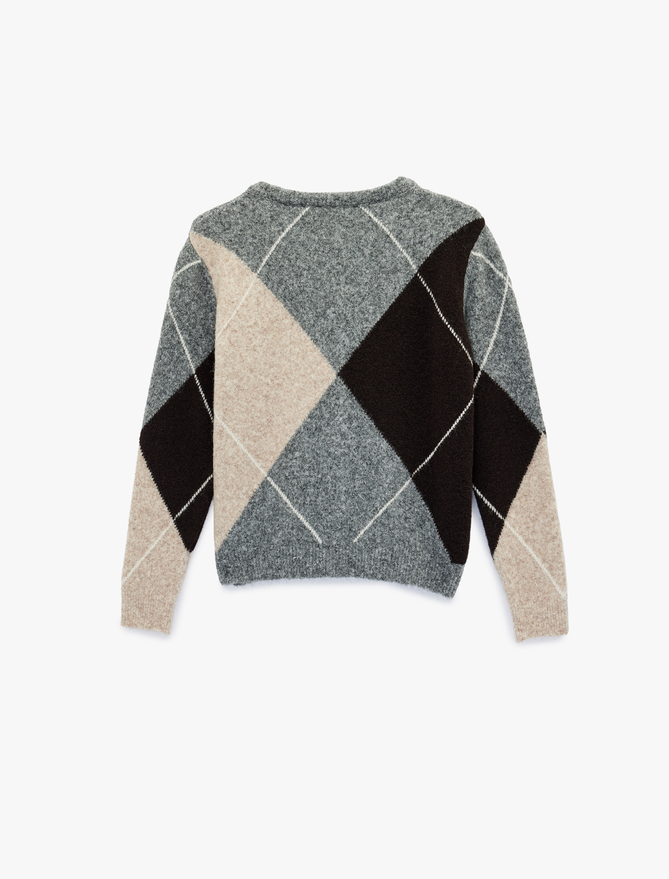   Uzun Kollu Düğmeli Bisiklet Yaka Baklava Desenli Triko Hırka