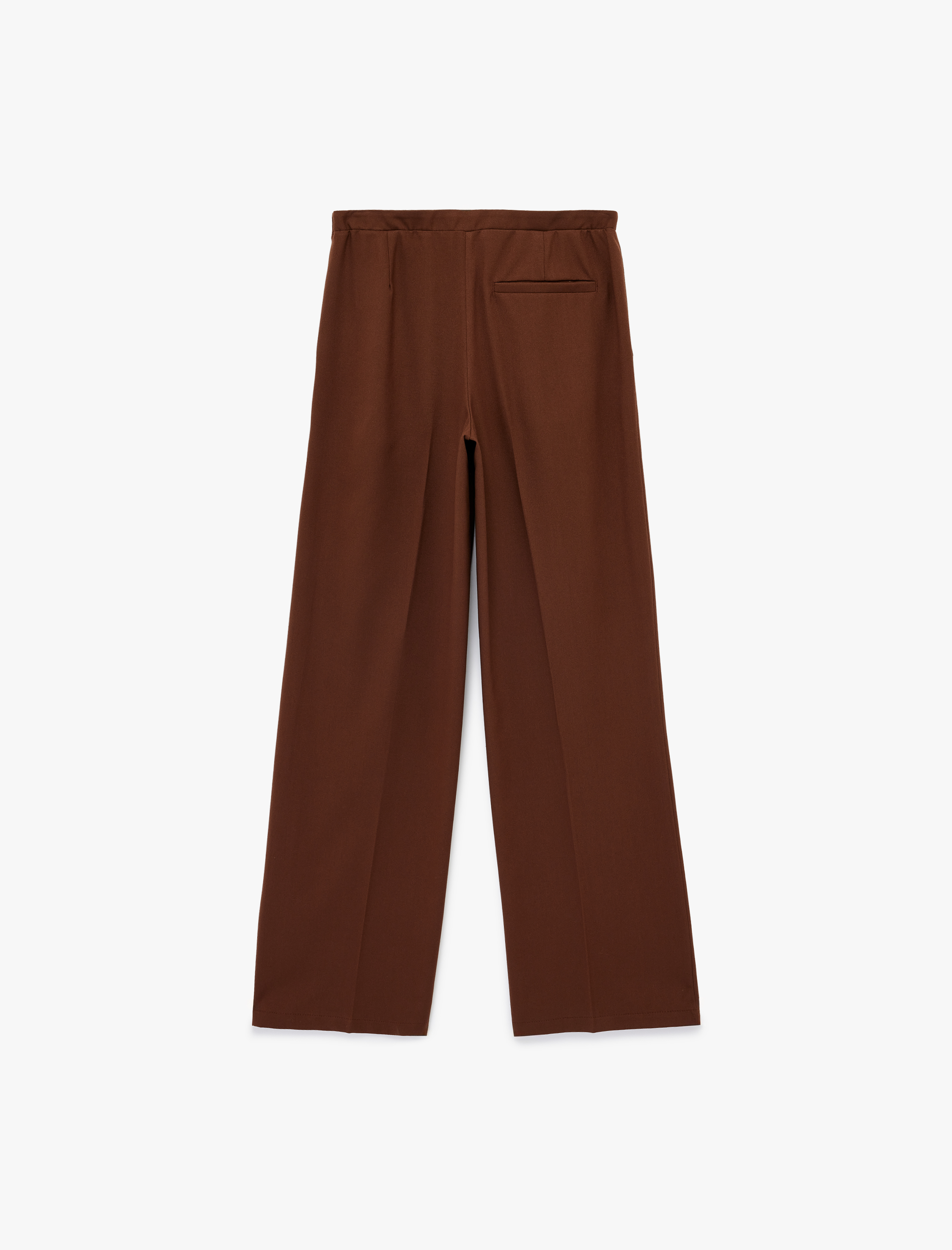   Pile Detaylı Beli Bağlamalı Cepli Geniş Paça Kumaş Pantolon