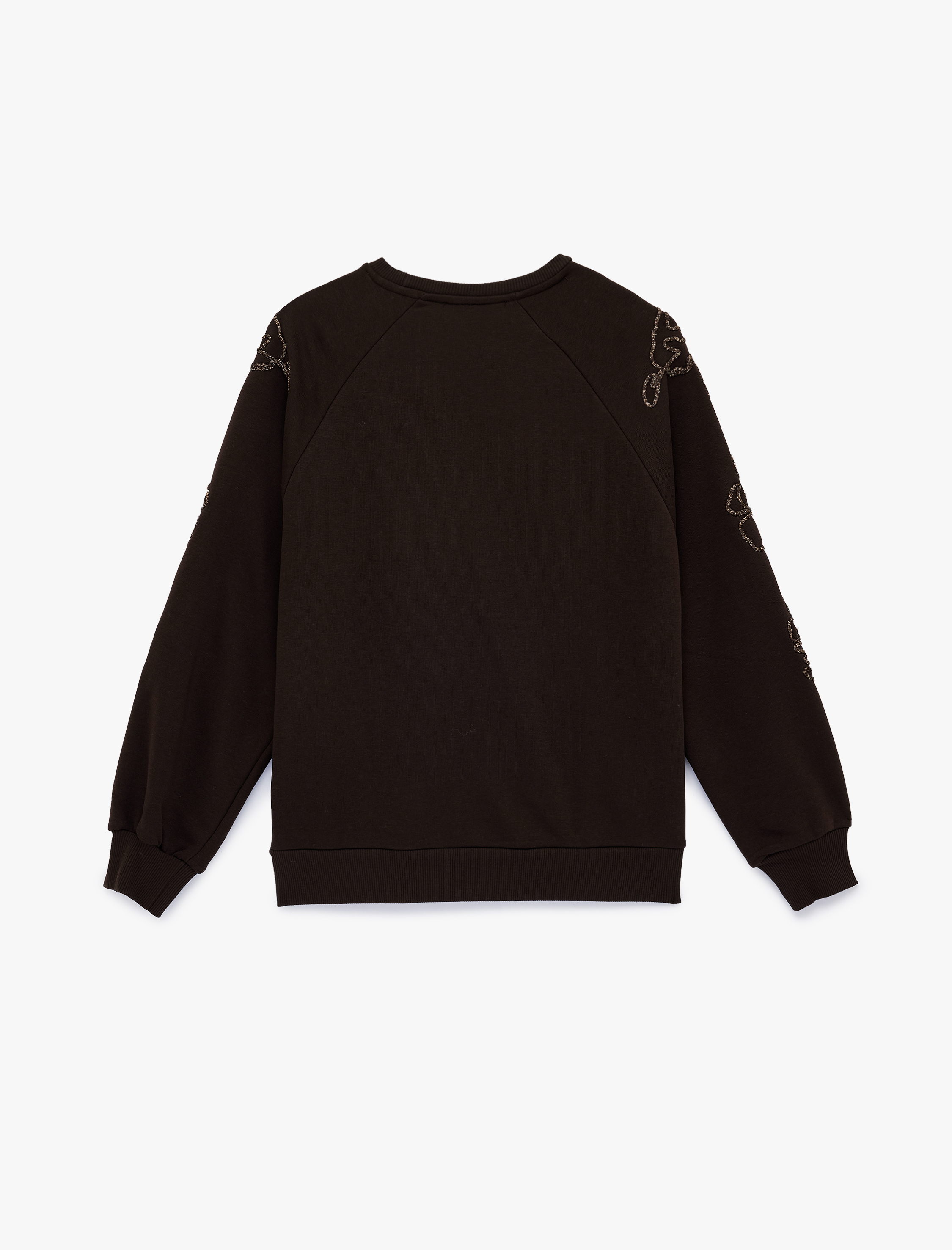   Uzun Kollu Çiçekli Boncuk İşlemeli Bisiklet Yaka Oversize Sweatshirt