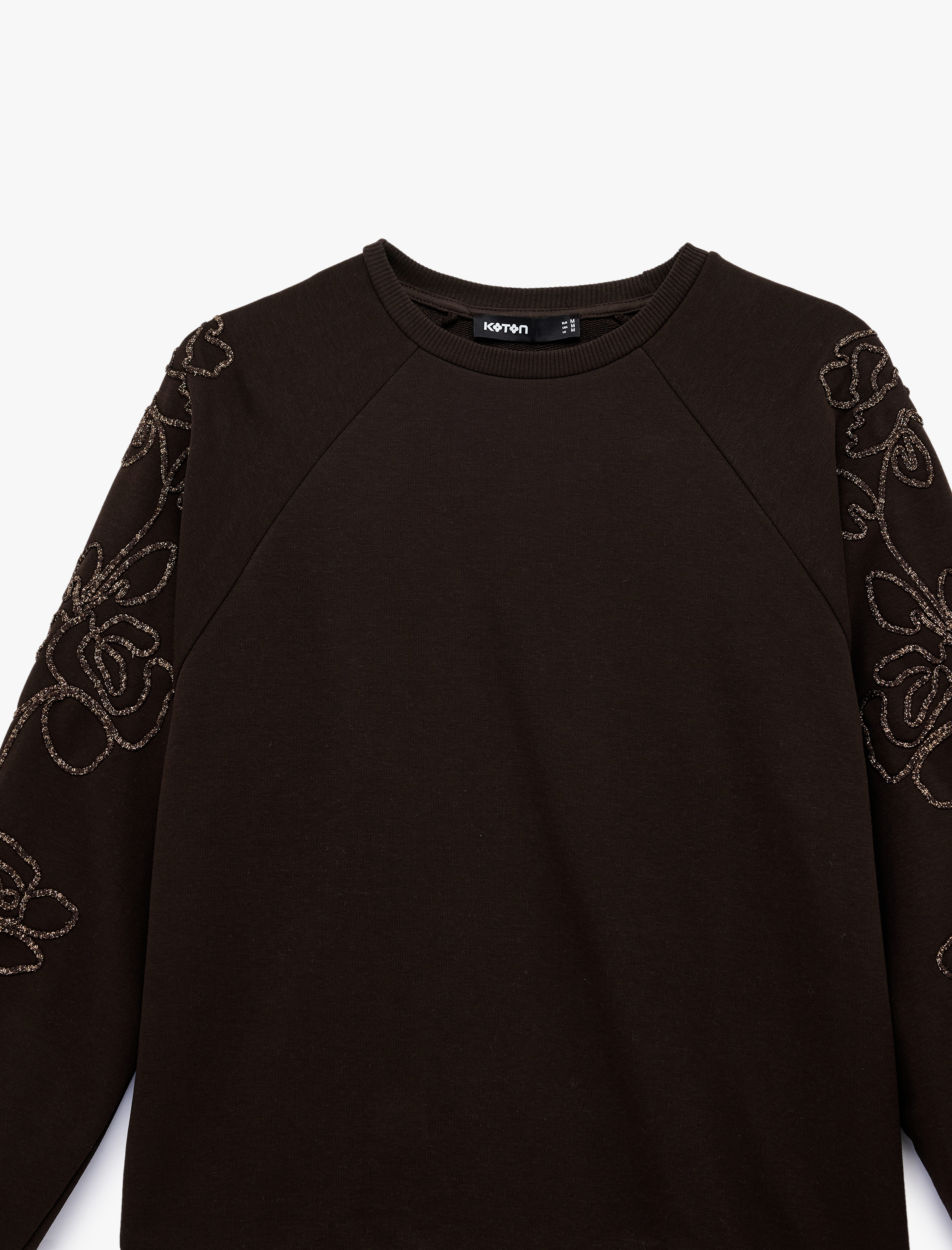   Uzun Kollu Çiçekli Boncuk İşlemeli Bisiklet Yaka Oversize Sweatshirt