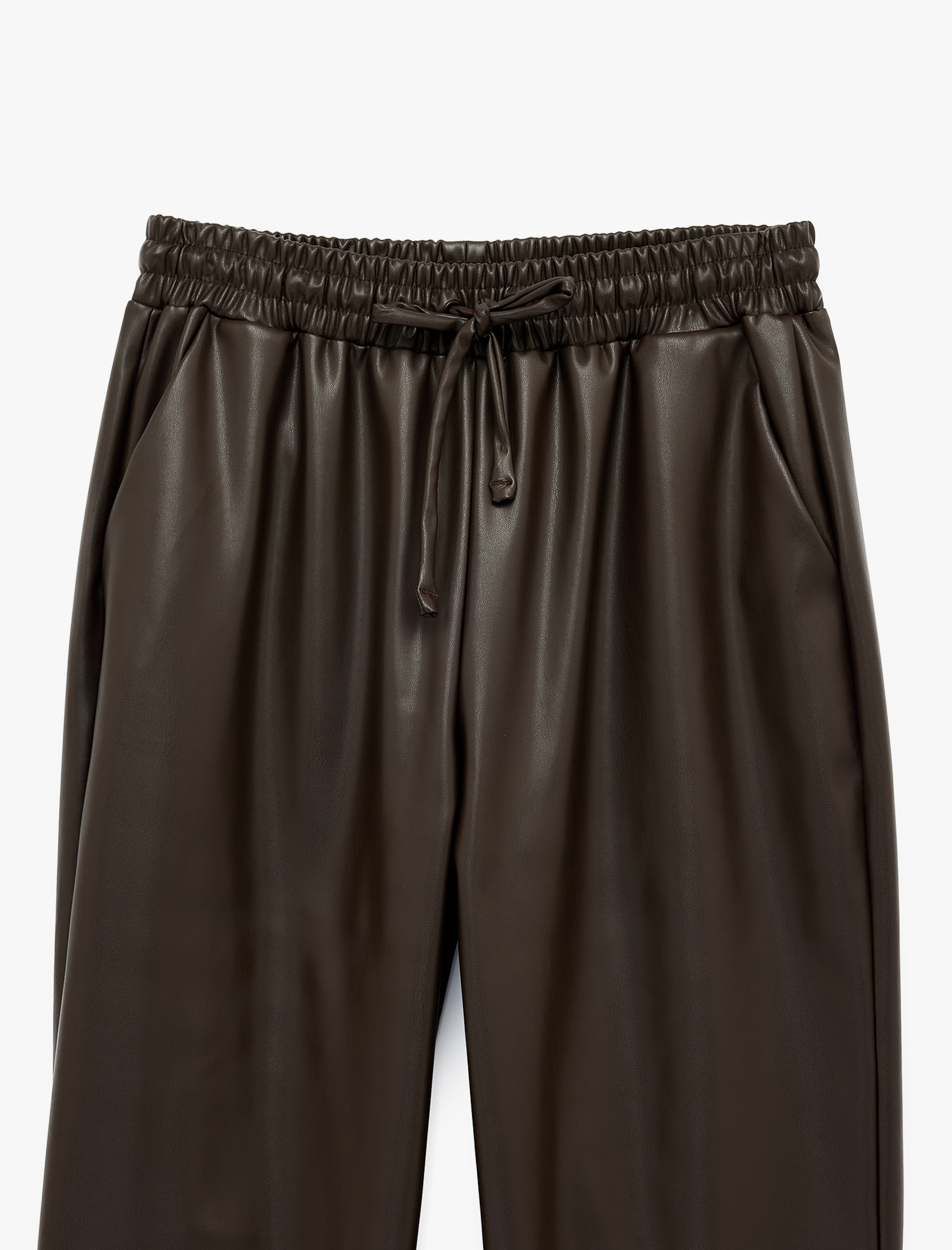   Beli Lastikli Yan Cepli Cigarette Suni Deri Pantolon