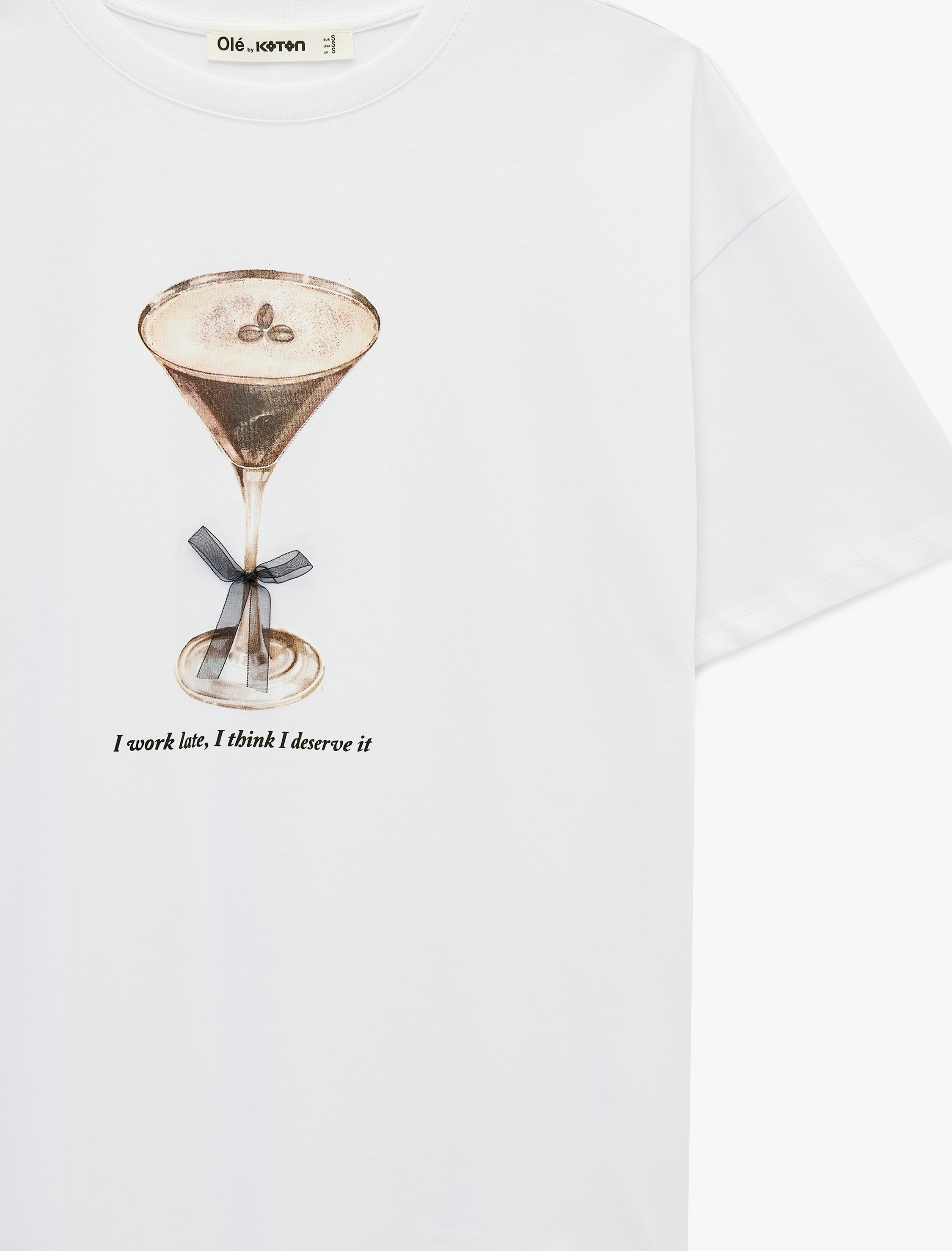   Kısa Kollu Bisiklet Yaka Pamuklu Fiyonklu Baskılı Oversize Tişört