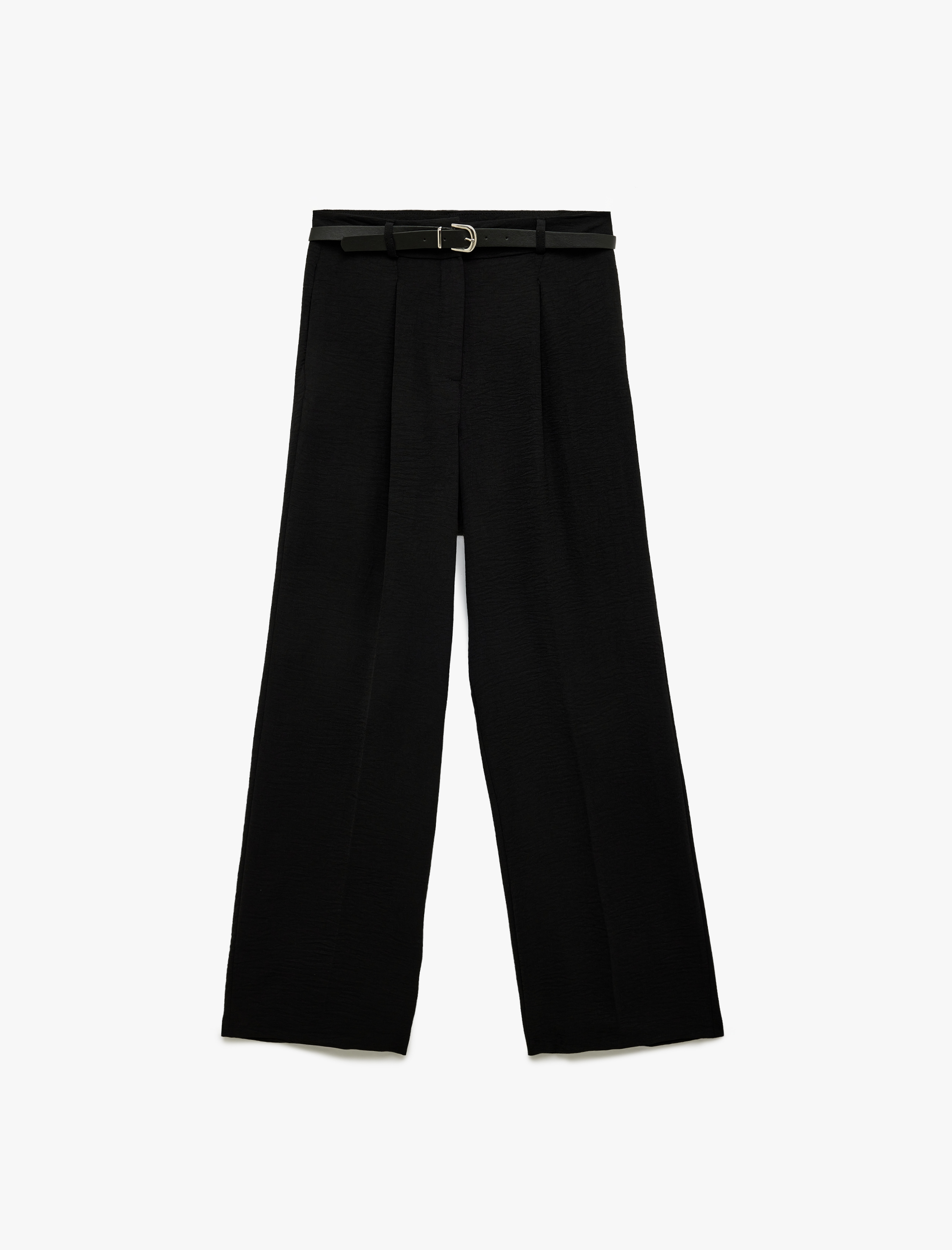   Aerobin Kumaş Kemerli Uzun Düz Geniş Paça Pantolon