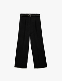 Aerobin Kumaş Kemerli Uzun Düz Geniş Paça Pantolon