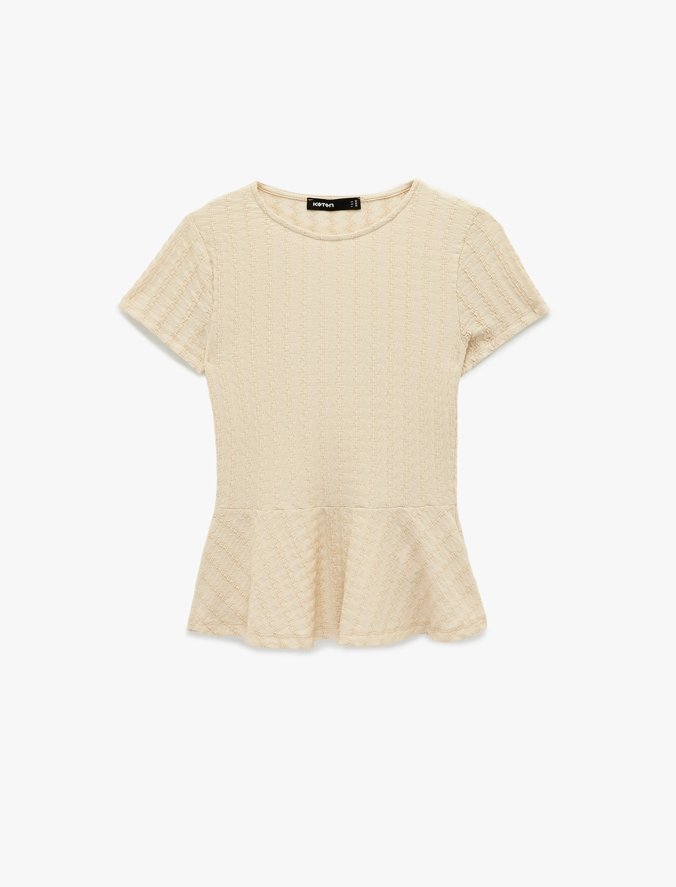   Bürümcük Kumaş Slim Fit Yuvarlak Yaka Kısa Kollu Peplum Tişört